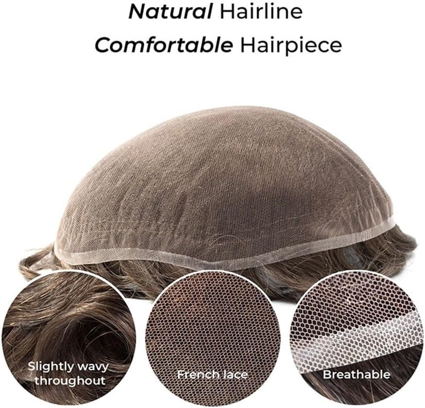 Replacement Men'S Toupee Indian Remy Hair System 8X10Inch Breathable Full Lace Replacement Hairpiece Systems image number 2