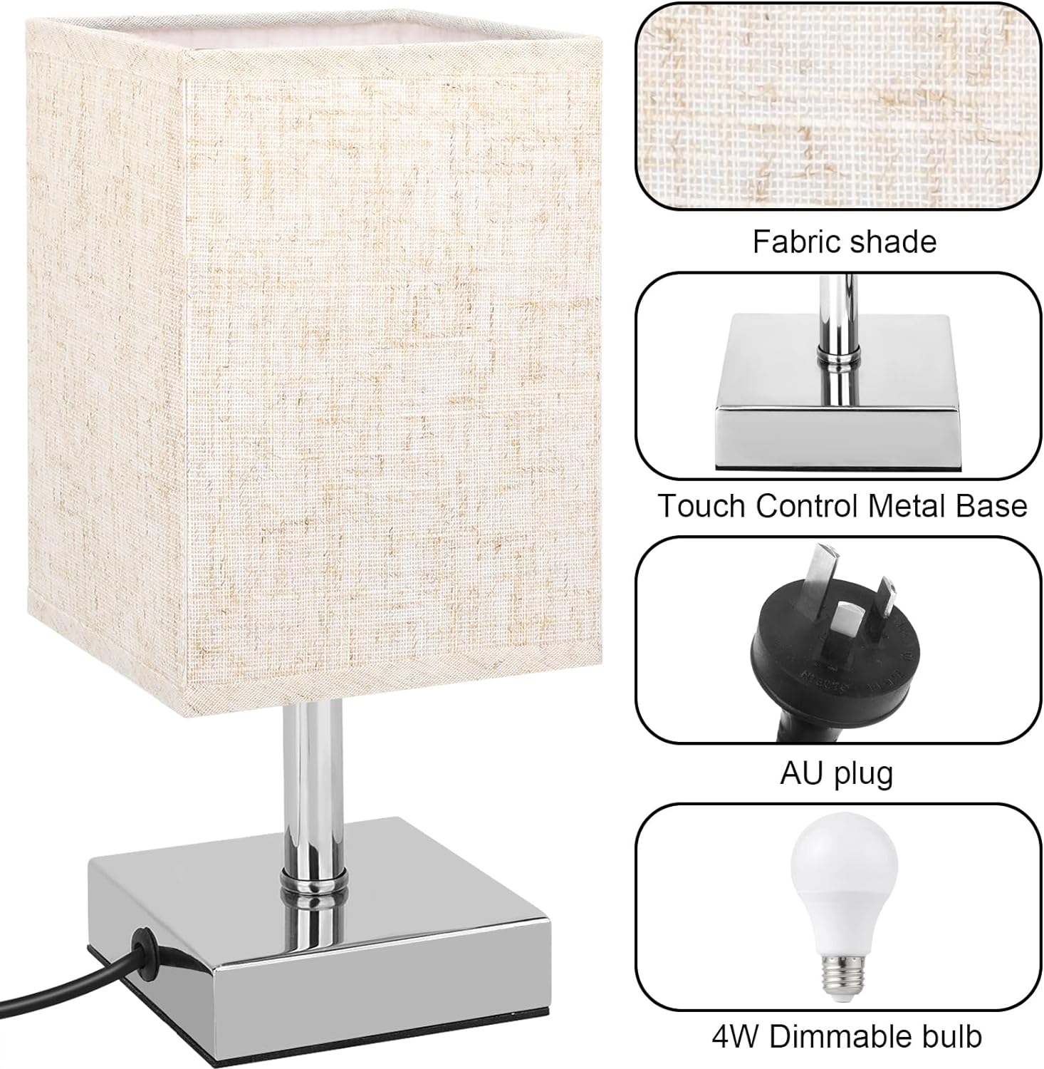 Kinsdan Table Lamp, 3-Way Dimmable Touch Control Bedside Lamps, Bedside Table Lamps with Flaxen Fabric Shade for Bedroom Living Room,Led Bulb Included image number 5
