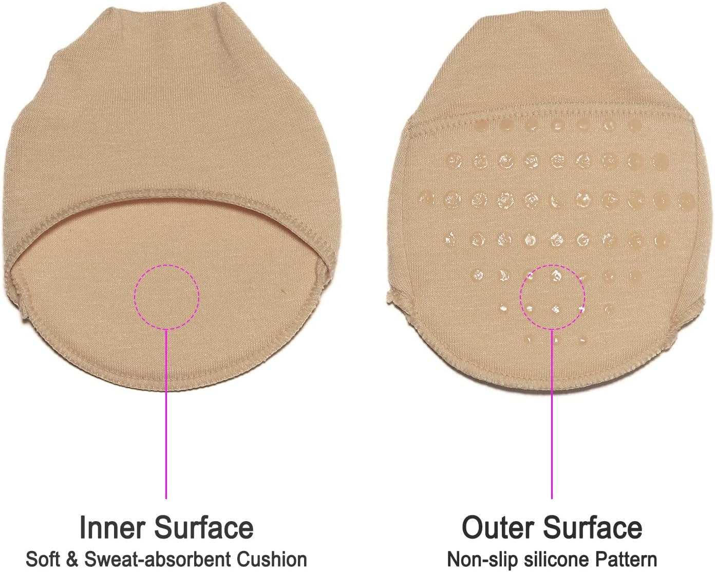 Flammi 6 Pairs Women'S Cotton Toe Cover with Padding Toe Topper Liner Socks Non-Skid Bottom image number 6