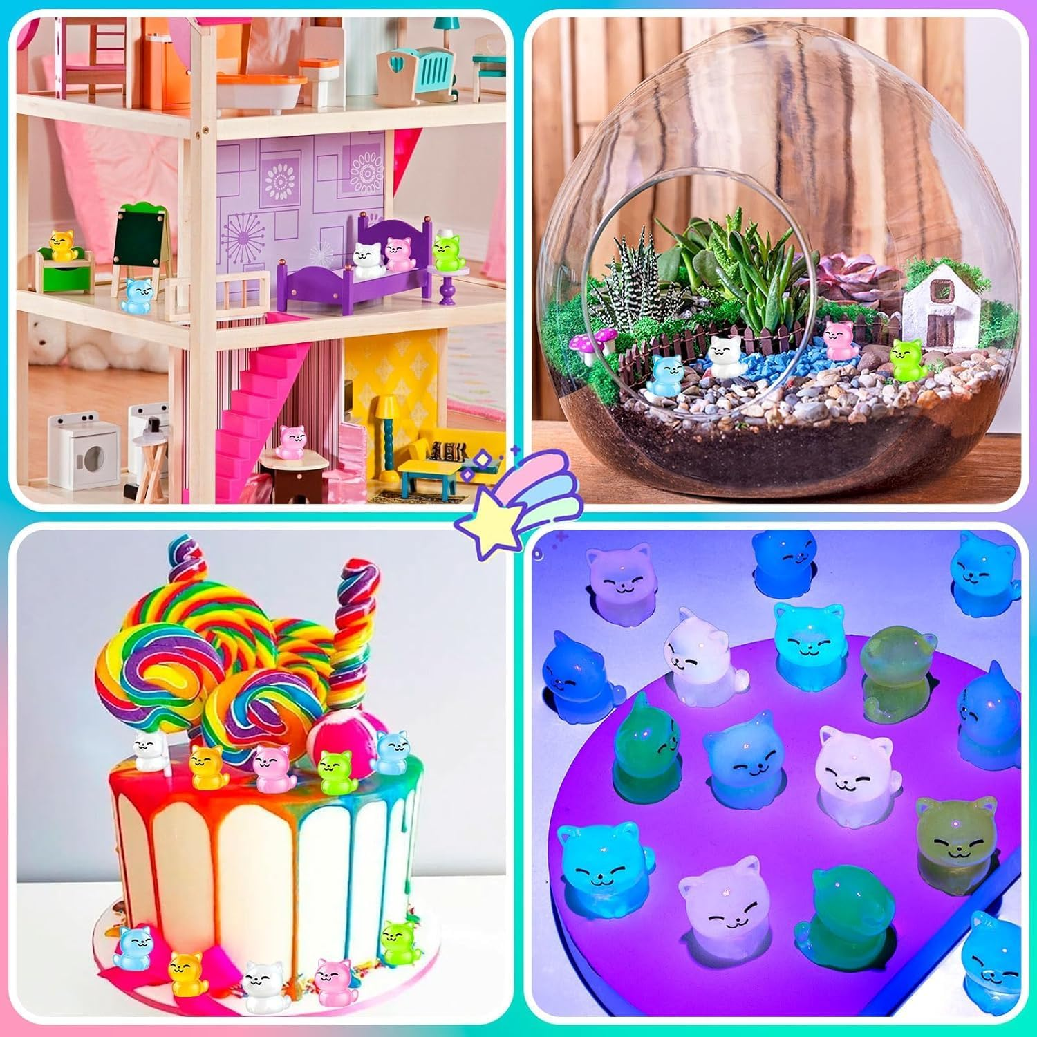 LSLYHTC 20 Pcs Luminous Mini Resin Cat, Miniature Cat Glow in the Dark Tiny Cat Ornament for Garden Landscape Aquarium Dollhouse Birthday Party Room Crafts Decor image number 4