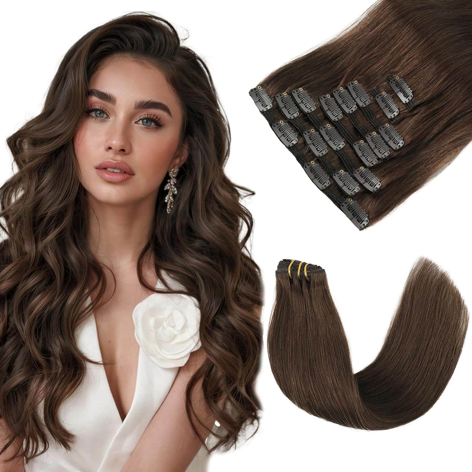 Sixstarhair Clip in Hair Extensions Real Human Hair Blonde Highlights Clip in Extensions Dark Blonde Mix Light Blonde Hair Extensions Human Hair 16 Inch 120G 8 Pcs