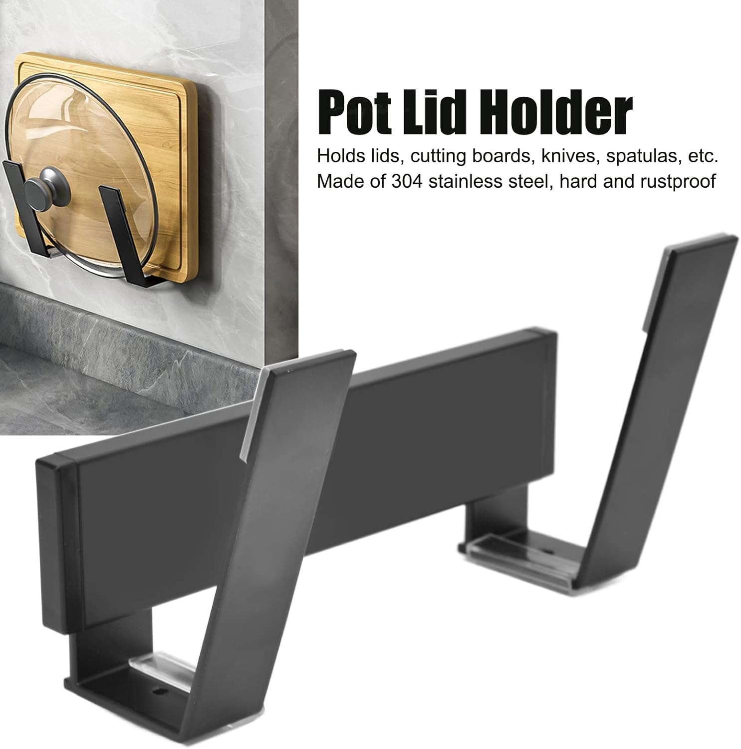 Omabeta 1PCS Pot Lid Holder Wall Mount, Slidable Chopping Board Storage Rack with No Punching Installation, Stainless Steel Kitchen Hanger for All Kitchen Lids,17.5X10.5X4.5Cm/6.9X4.1X1.8In image number 1