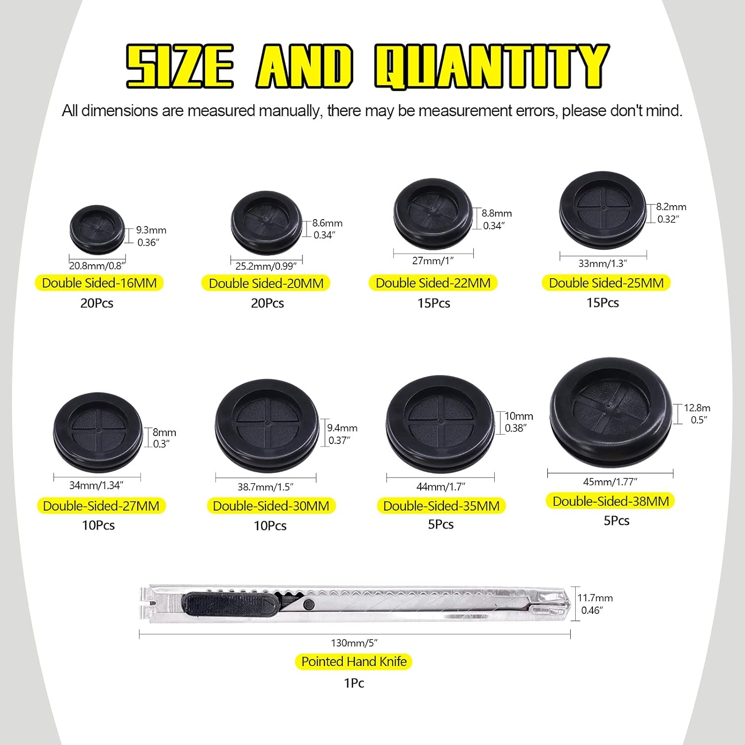 Mardatt 101 Pcs 8 Sizes Rubber Grommet Set, 16-38Mm Double Sided round round Electrical Wire Gasket with Storage Box and Knife, Solid Ring Gasket Rubber for Cable Firewall Hole Plug Auto image number 2