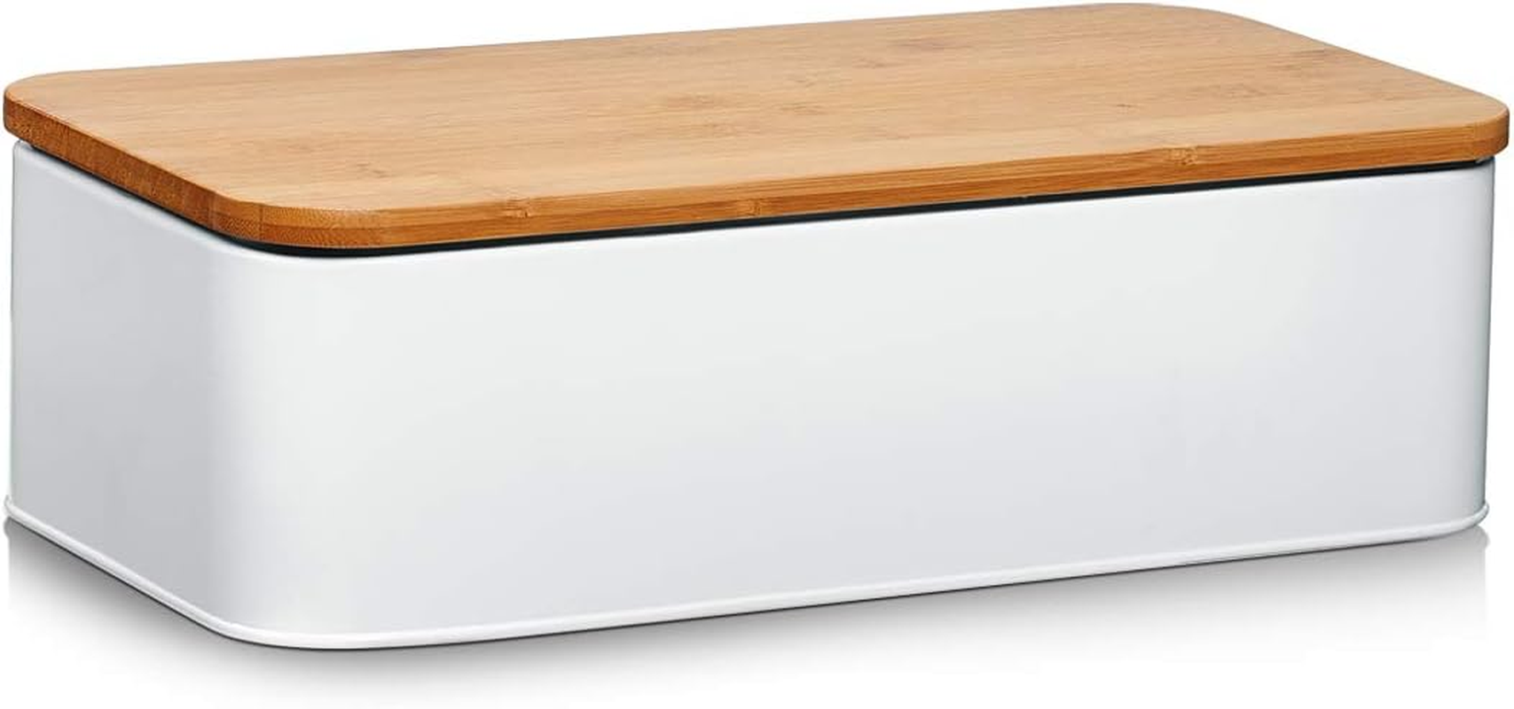 Zeller Bread Bin with Bamboo Lid, Metal, White, 42.5 X 23 X 13 Cm