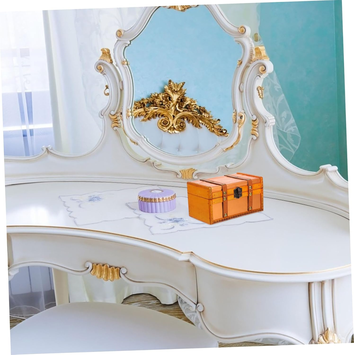 Retro Wooden Storage Box Vintage Treasure Chest for Boys and Girls Lockable Decorative Box Small Trinket Organizer for Desktop image number 2