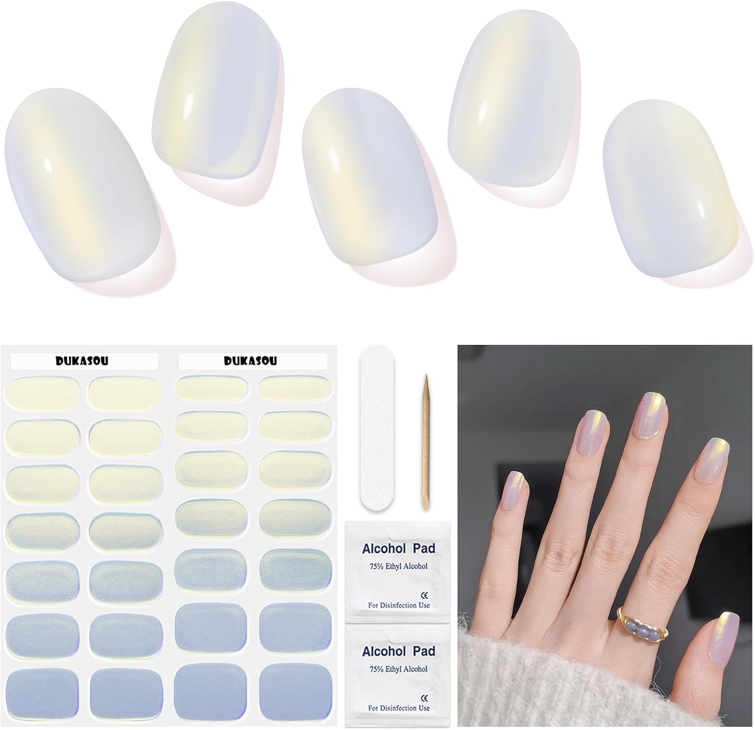 Semi Cured Gel Nails Strips 28 Stickers Nail Wraps Soft Self-Adhesive Gel Nail Stickers Salon-Quality Gel Nail Strips for Nails Manicure Nail Wraps Works with Any Nail Lamps