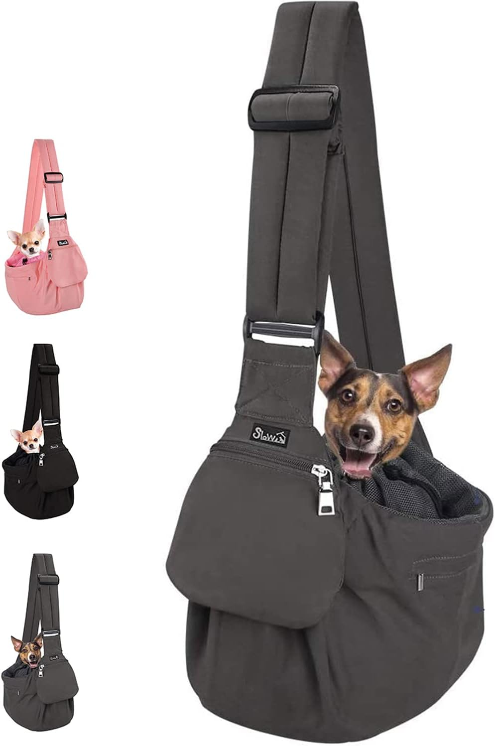 Lukovee Pet Sling Carrier, Dog Papoose Hand Free Puppy Cat Carry Bag with Bottom Supported Adjustable Padded Shoulder Strap and Bag Opening Front Zipper Pocket Safety Belt for Small Dogs (Black)