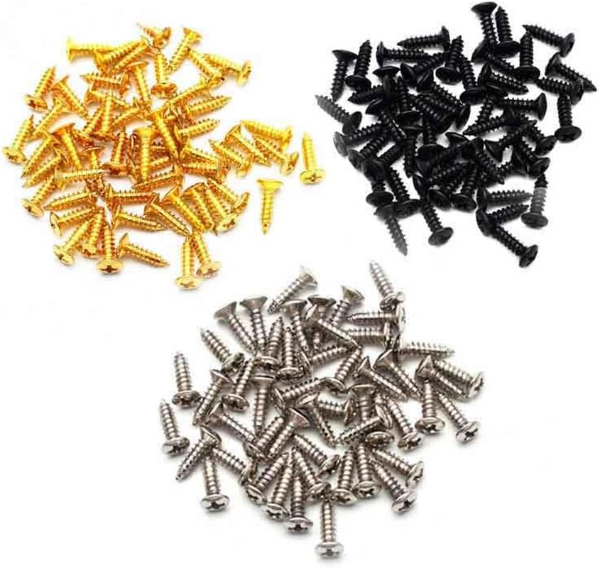 SAPHUE 3MM Electric Guitar Bass Pickguard Screws Pick Guards Scratch Plate Mounting Screws for Fender Strat ST Tele TL Stratocaster Telecaster Gibson LP Les Paul SG Guitar Pack of 50 (Black) - Gold image number 7