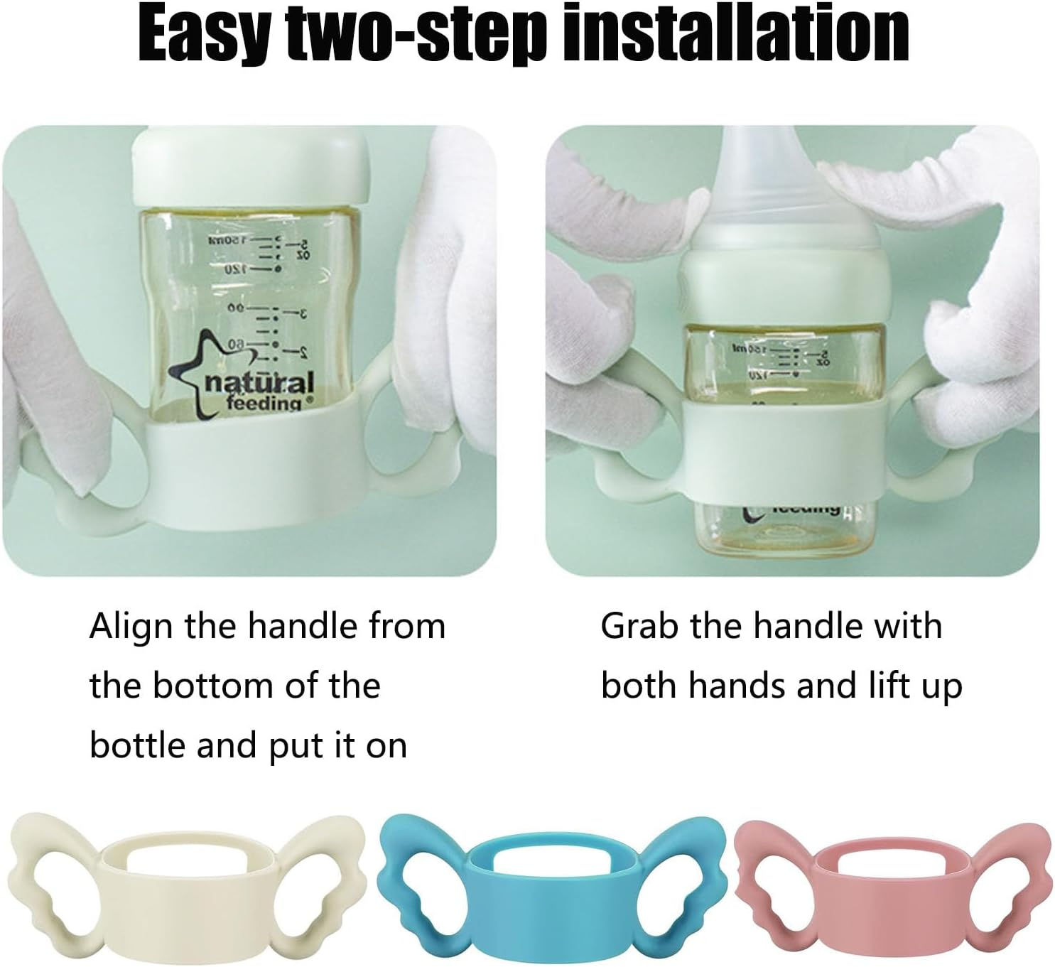 Mtxorvix 3 Pieces Baby Silicone Bottle Handles, Natural Baby Bottle Handle Wide Neck Baby Feeding Handle Easy Carry Handle Lightweight Bottle Handle Small Hand Gripping for Baby Shower (3 Colors) image number 1