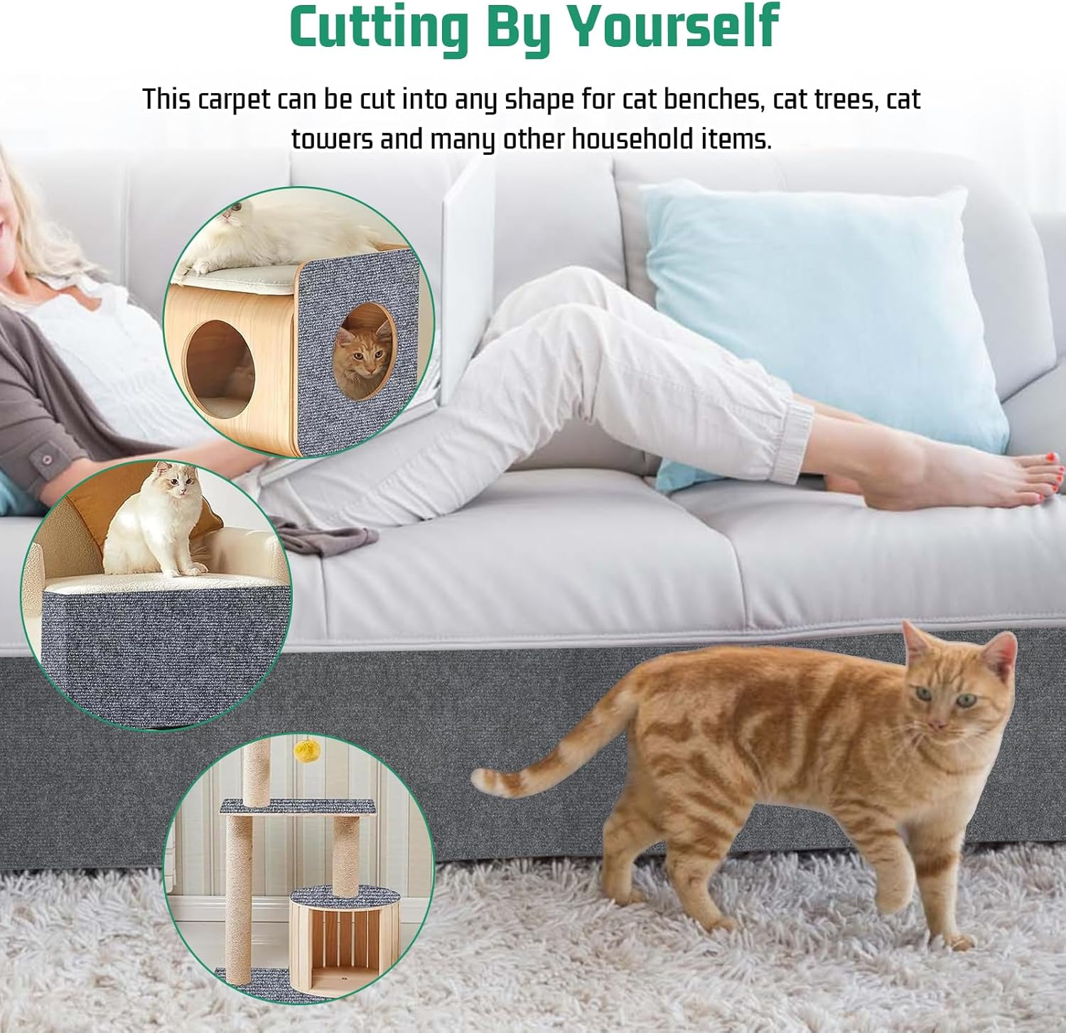 Shengxi Self-Adhesive Cat Wall Scratching Mat, 200 Cm X 40 Cm, Scratching Mat, Cat Scratching Mat, DIY Trimmable Scratching Boards Cat for Protection of Carpets, Sofas and Furniture, Dark Grey image number 1