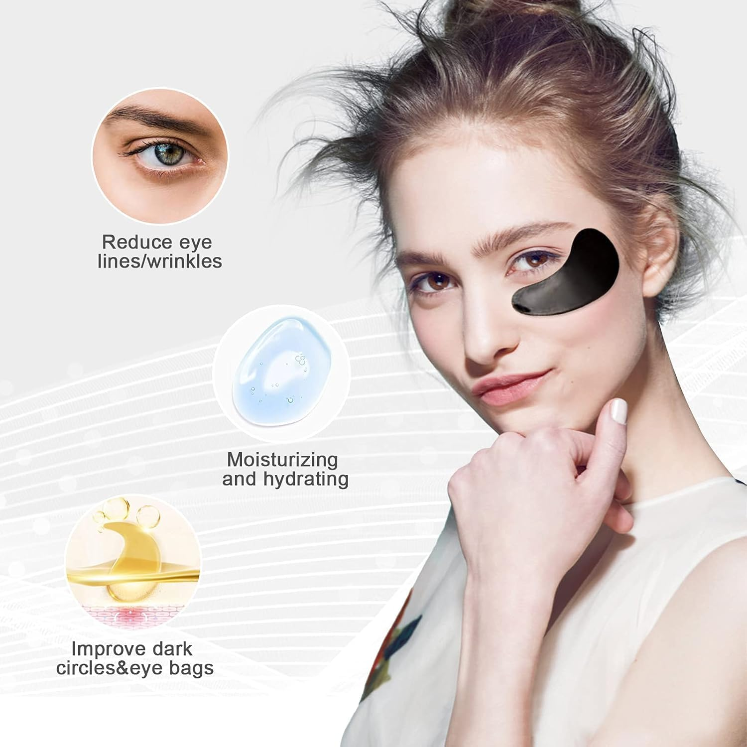 JUYOU Reallygood Gel Collagen Eye Pads, Crystal Collagen under Eye Mask for Moisturizing, Reducing Fine Lines&Dark Circles& Puffy Eyes under Eye Patch for Women Men (60Pcs/30Packs Black) image number 3