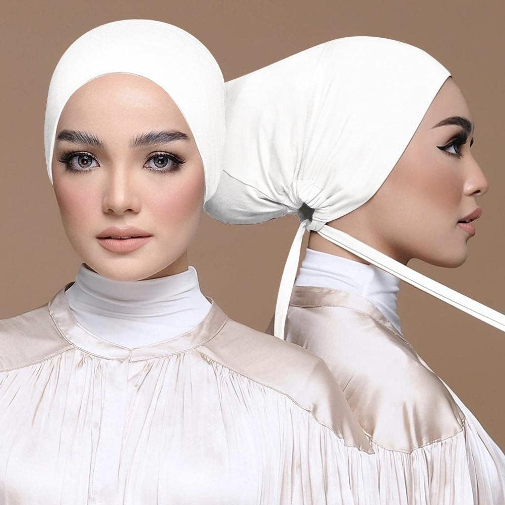 Women under Scarf Hat Hijab Cap, Adjustable Islamic Muslim under Scarf Hijab Cap with Tie-Back Closure image number 5