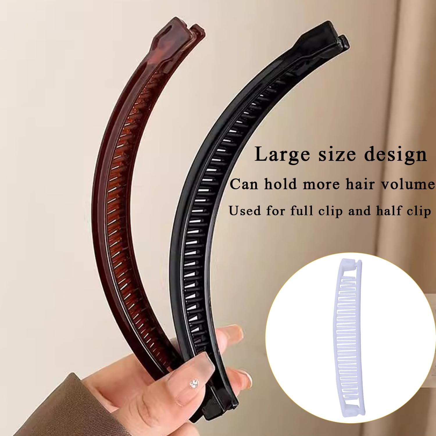 Pack of 3 Banana Clip Large, Banana Clip Hair Accessories, Fishtail Hair Combs Ponytail Banana Clips, Hair Accessory for Women and Girls, for Ponytail, (Brown, Black, White) image number 3