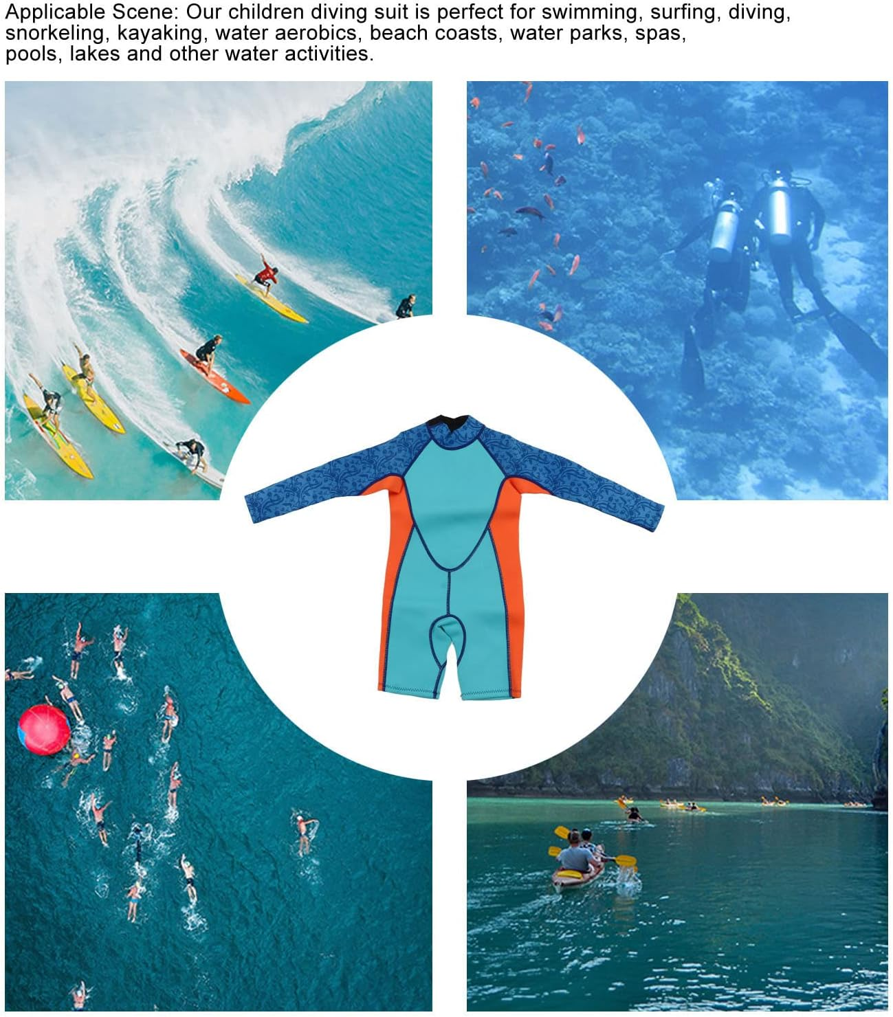 Kids Neoprene Swimsuit, Breathable Elastic Kids Diving Suit for Surfing (Size 10) image number 3