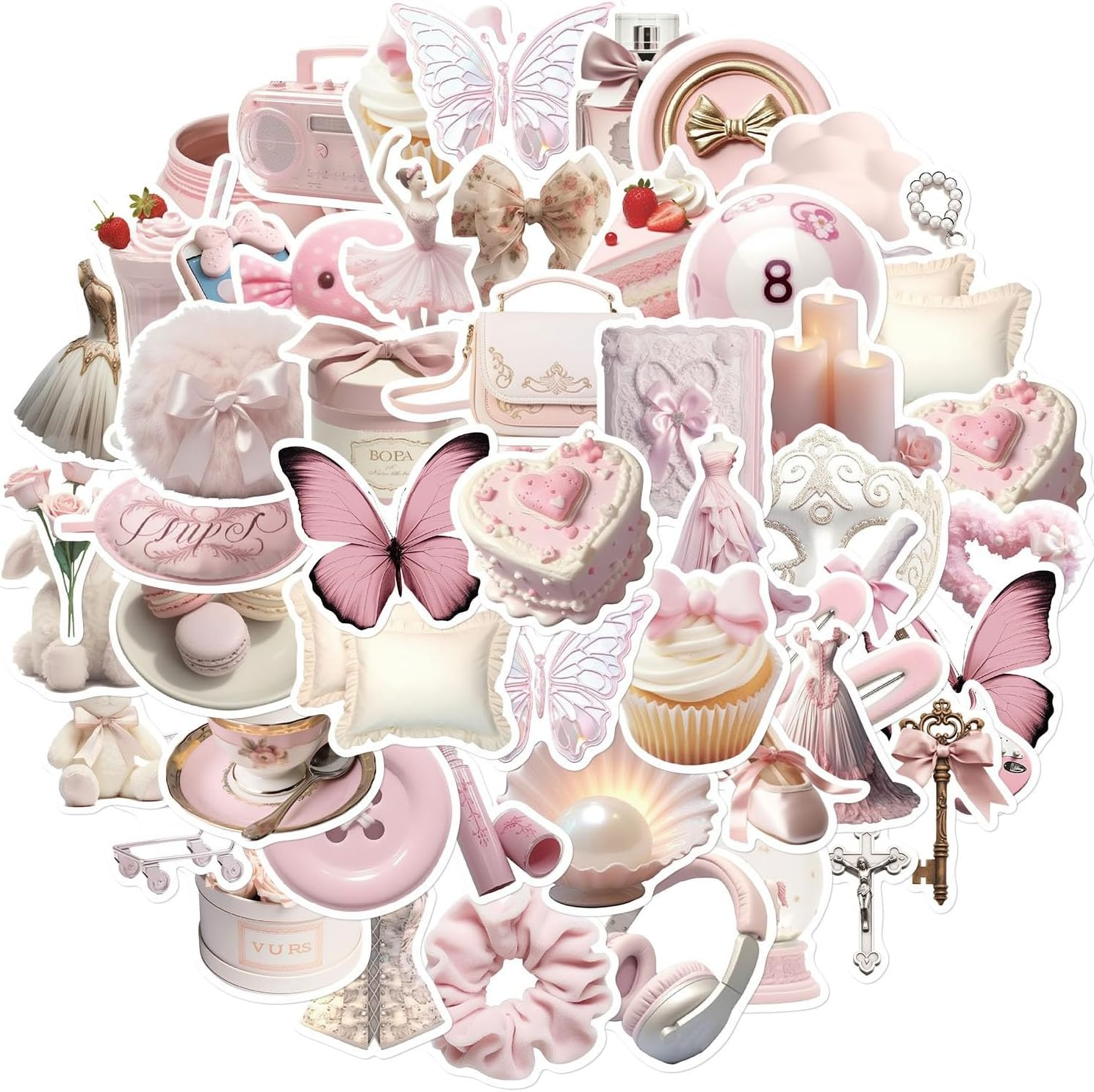 50Pcs Cute Pink Ballet Girl Stickers Decoration INS Style Graffiti Decals DIY Phone Case Luggage Guitar Aesthetic Sticker (Light Pink) image number 2