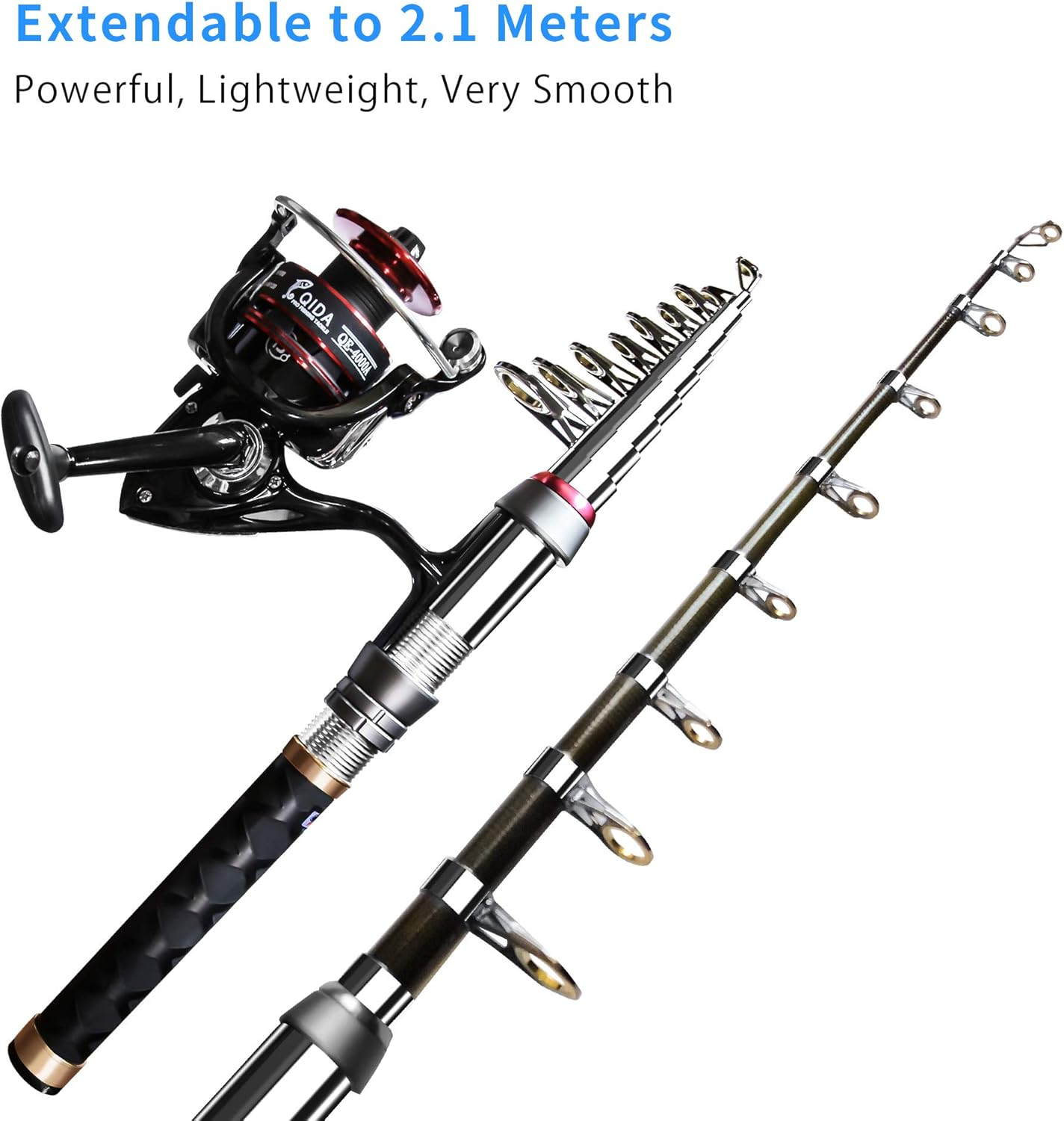 Fishing Pole Kit, Carbon Fiber Telescopic Fishing Rod and Reel Combo with Spinning Reel, Line, Bionic Bait, Hooks and Carrier Bag, Fishing Gear Set for Beginner Adults Saltwater Freshwater image number 4