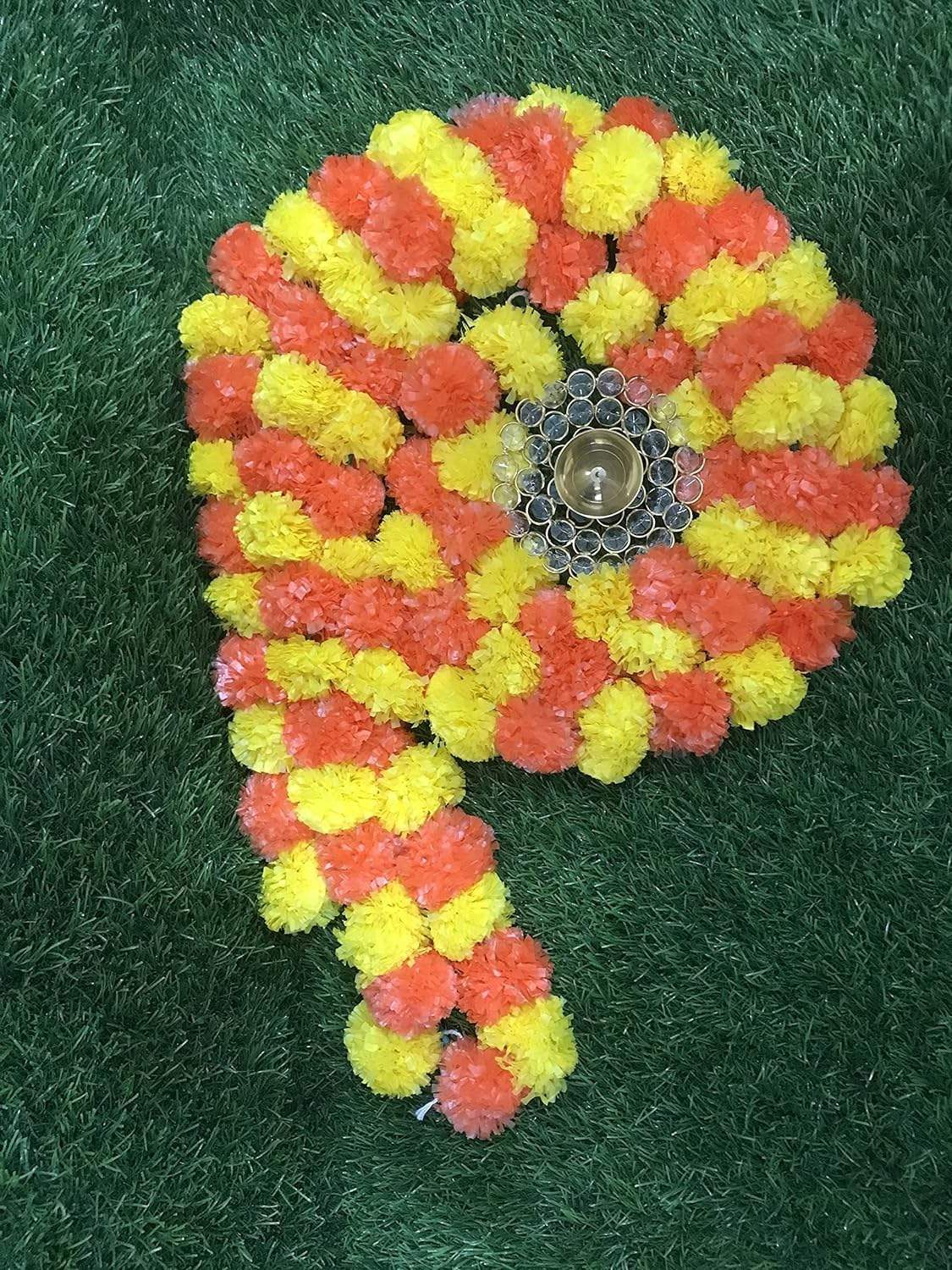Artificial Flower Marigold Flower Garland 5 String Party Genda Phool Mala 5 Feet Long Each String for Home Decoration Diwali Dark Orange & Yellow image number 3