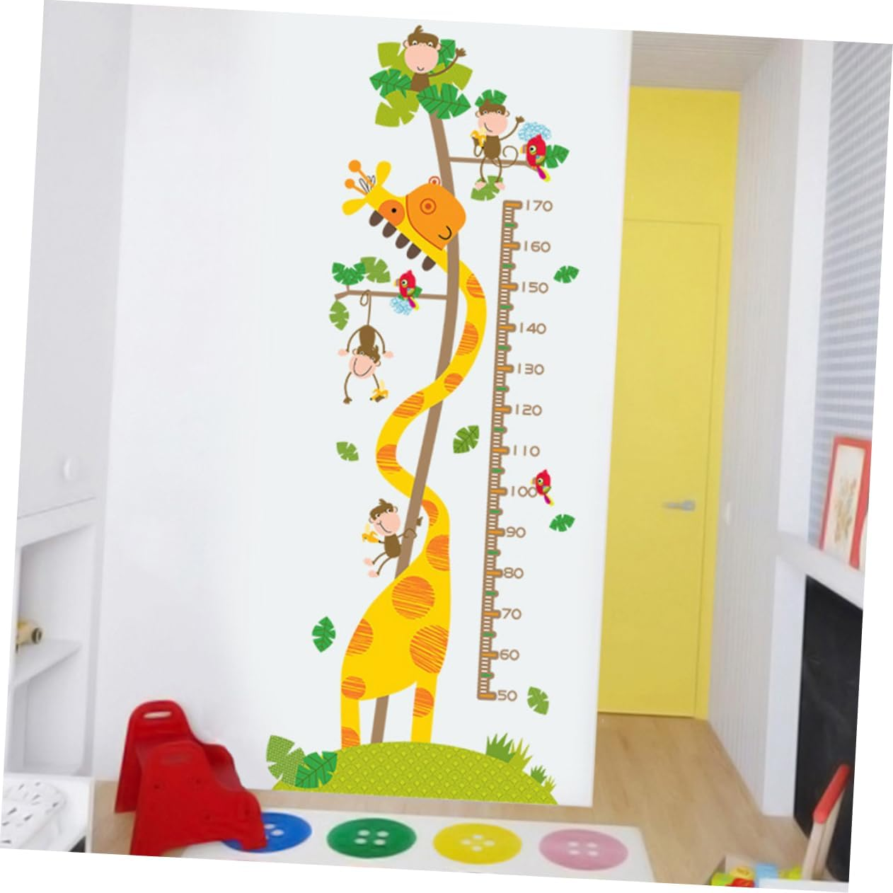 Animal Design Adhesive Height Chart Sticker Removable PVC Growth Chart Decal Featuring Giraffe and Monkey for Kindergarten Living Room and Nursery Decor image number 3