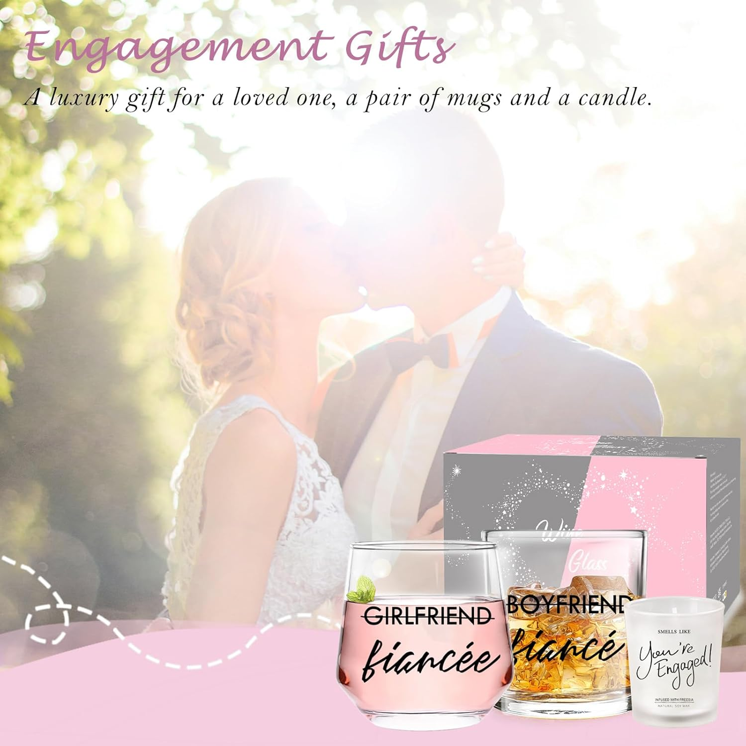 Engagement Gifts for Couples Her and Him Gifts for Newly Engaged Couples Fiancee Fiance Gifts Whiskey Wine Glasses Bride to Be Fiance Gifts for Women Engagement Party Decorations image number 3