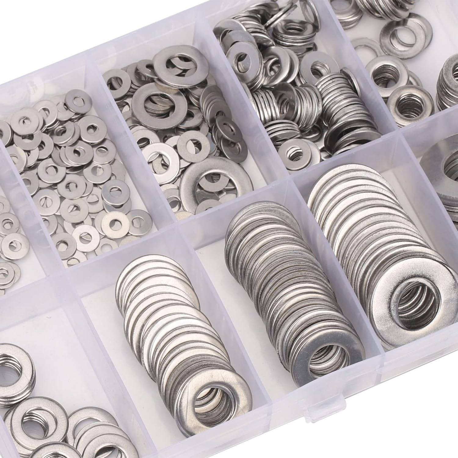 MEZOKUCEL 580PC 304 Stainless Steel Flat Washer, 9 Size Washers Assortment Kit (M2 M2.5 M3 M4 M5 M6 M8 M10 M12) for General Manufacturing, Maintenance and Repair (580PC) image number 2