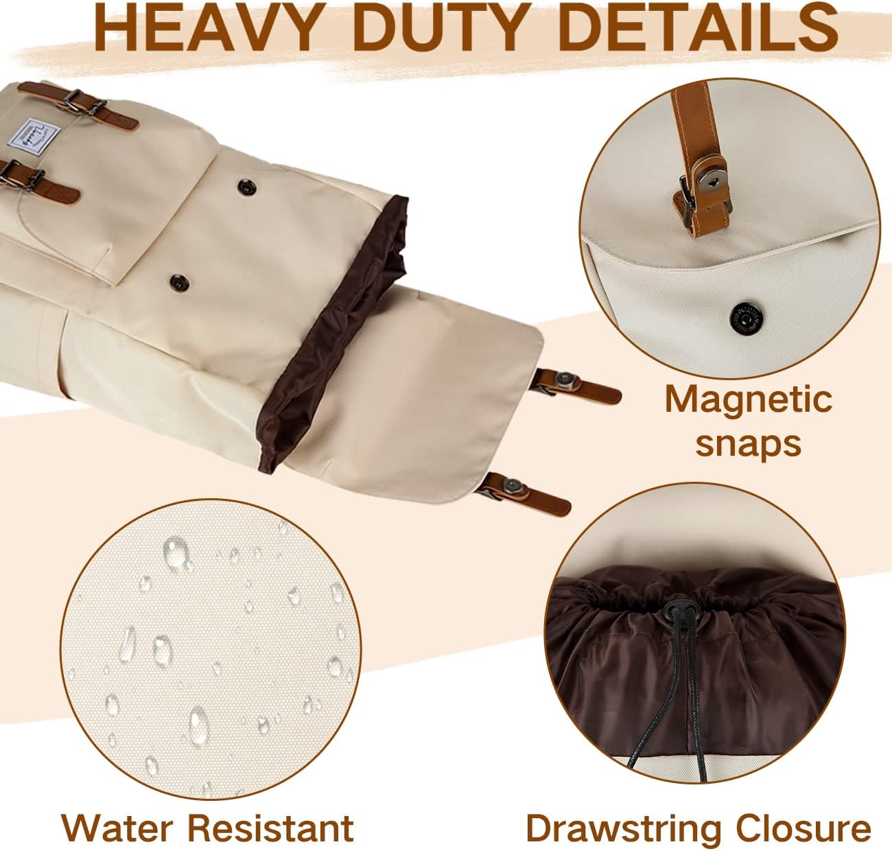 Backpack for Men Women,Vaschy Vintage Casual School Daypack Lightweight Camping Rucksack Travel Backpack Bookbag With15.6In Laptop Sleeve Light Camel image number 3