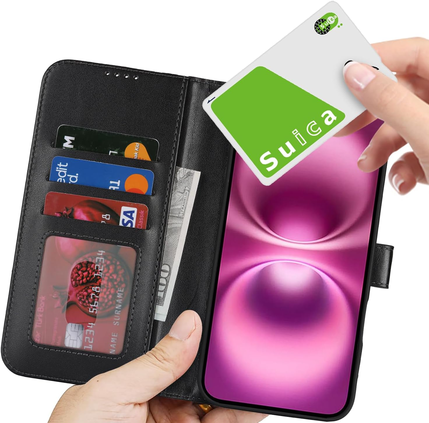 Zouzt Case for Iphone 16 plus 6.7 Inch, Shockproof PU Leather Mobile Phone Case, Flip Case with Card Holder and Stand Function, Card Slot, Magnetic Closure, Flip Leather Wallet Cover (Black) image number 2