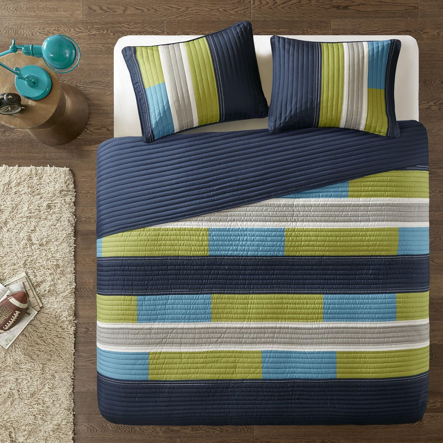 Comfort Spaces Quilt Set Trendy Casual Fun, Vibrant Color Design, Hypoallergenic All Season, Lightweight Coverlet Bedspread Cozy Kids Bedding & Sham Full/Queen Pierre Navy/Blue 3 Piece image number 5