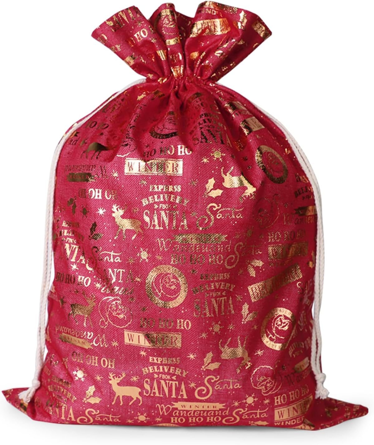 LIAN Santa Sack Christmas Bags Large Burlap Bag Bags with Drawstring Reusable Holiday Supplies Christmas Party Favors (50 * 70CM, Style 1) image number 2