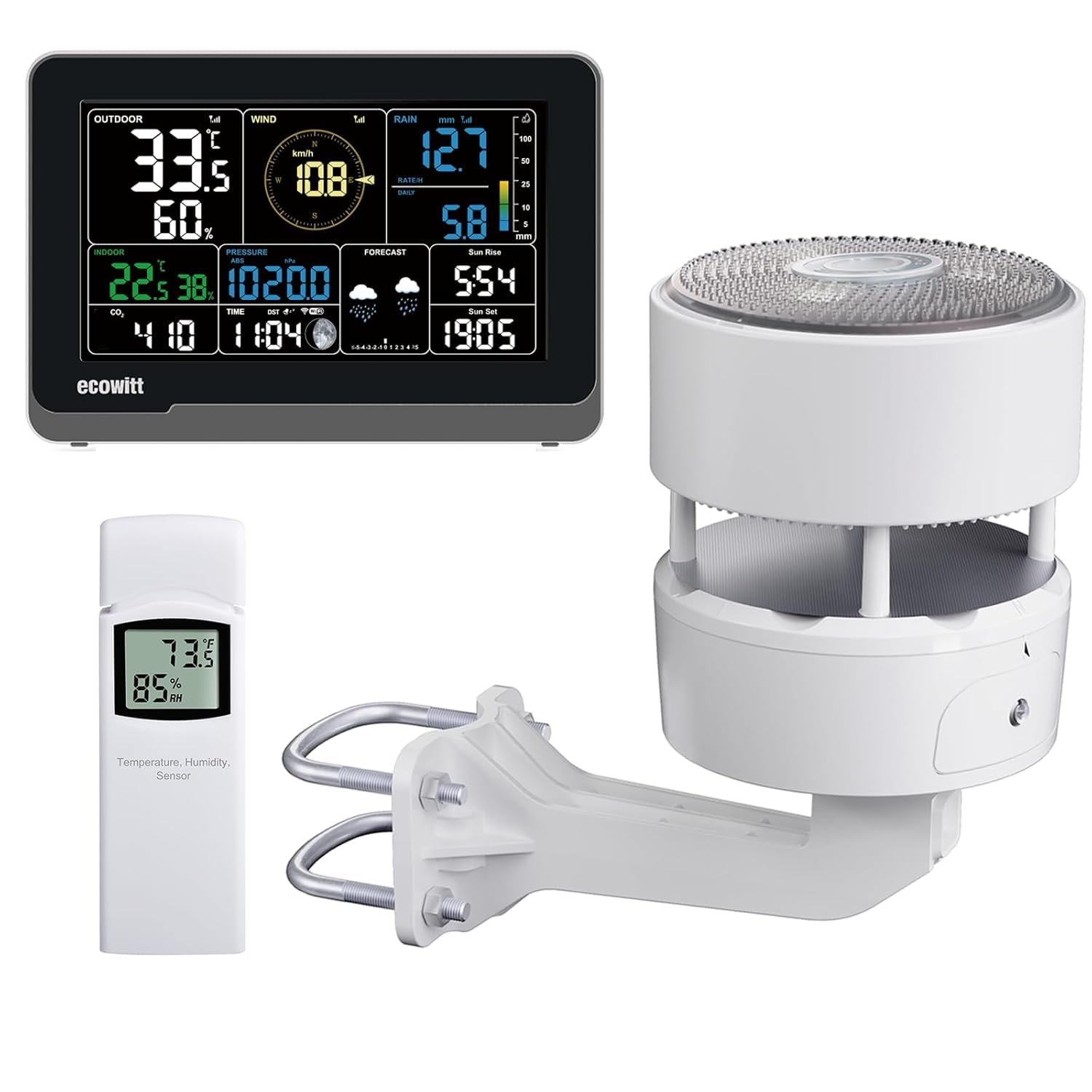 ECOWITT Weather Station WS3912, Includes WS3910 7.5'' LCD Display with CO2 Sensor, and WS85 (Solar Panel/Rain Gauge/Wind Speed/Direction Sensors), and WN32 Outdoor Temperature-Humidity Sensor, 433 Mhz image number 3