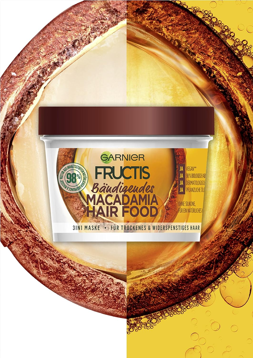 Garnier Hair Mask Taming Macadamia Hair Food 3-In-1 Silicone Free for Natural Hair Feeling, Hair Food, Fructis, 390 Ml image number 3