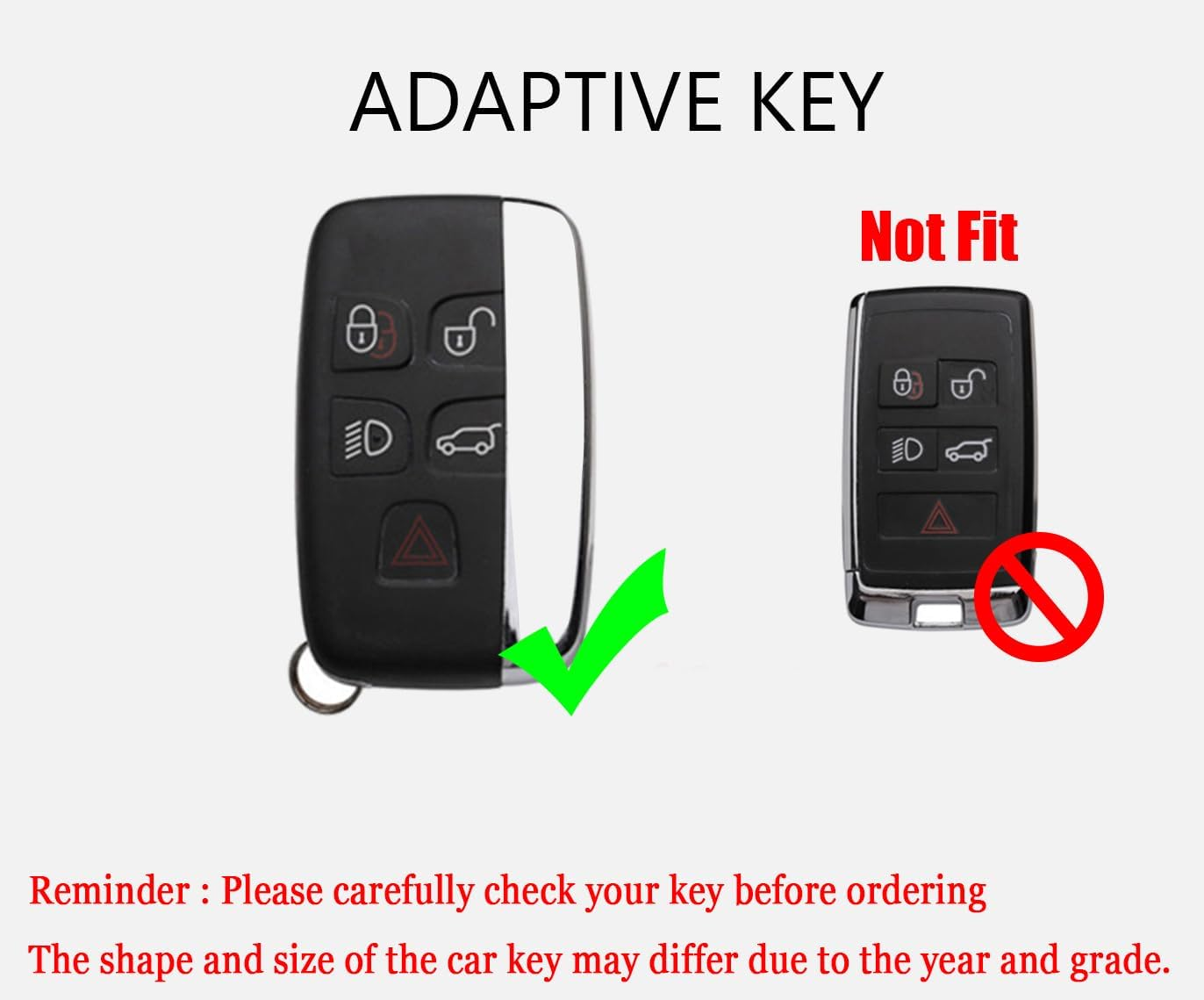 HIBEYO Zinc Alloy Leather Key Fob Case Cover for Land Range Rover Discovery Jaguar XJ F-PACE F-Type - Silver Black image number 4