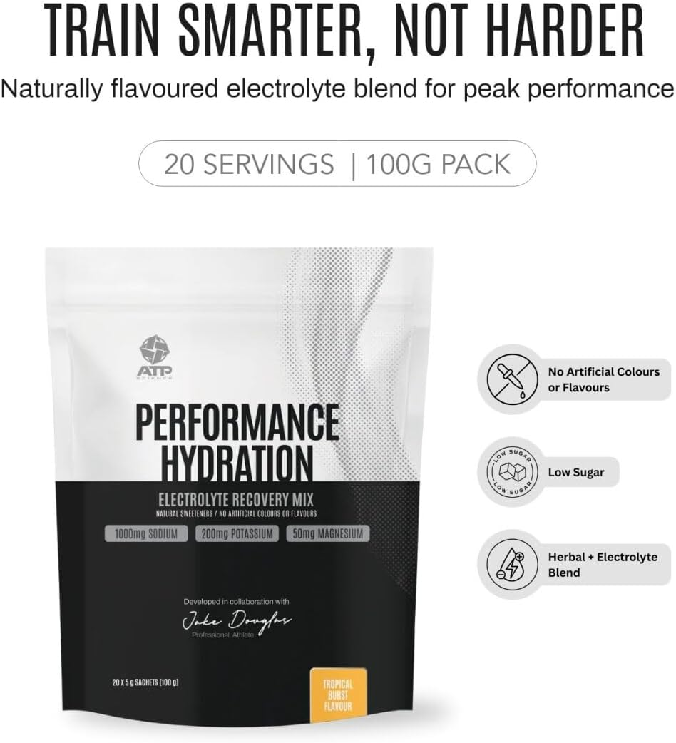 ATP Science Performance Hydration Electrolyte Recovery Mix with Herbal Ingredients, Naturally Sweetened, Low Sugar, No Artificial Colours or Flavours, Flavour - Tropical Burst, 20 X 5G Sachets image number 5