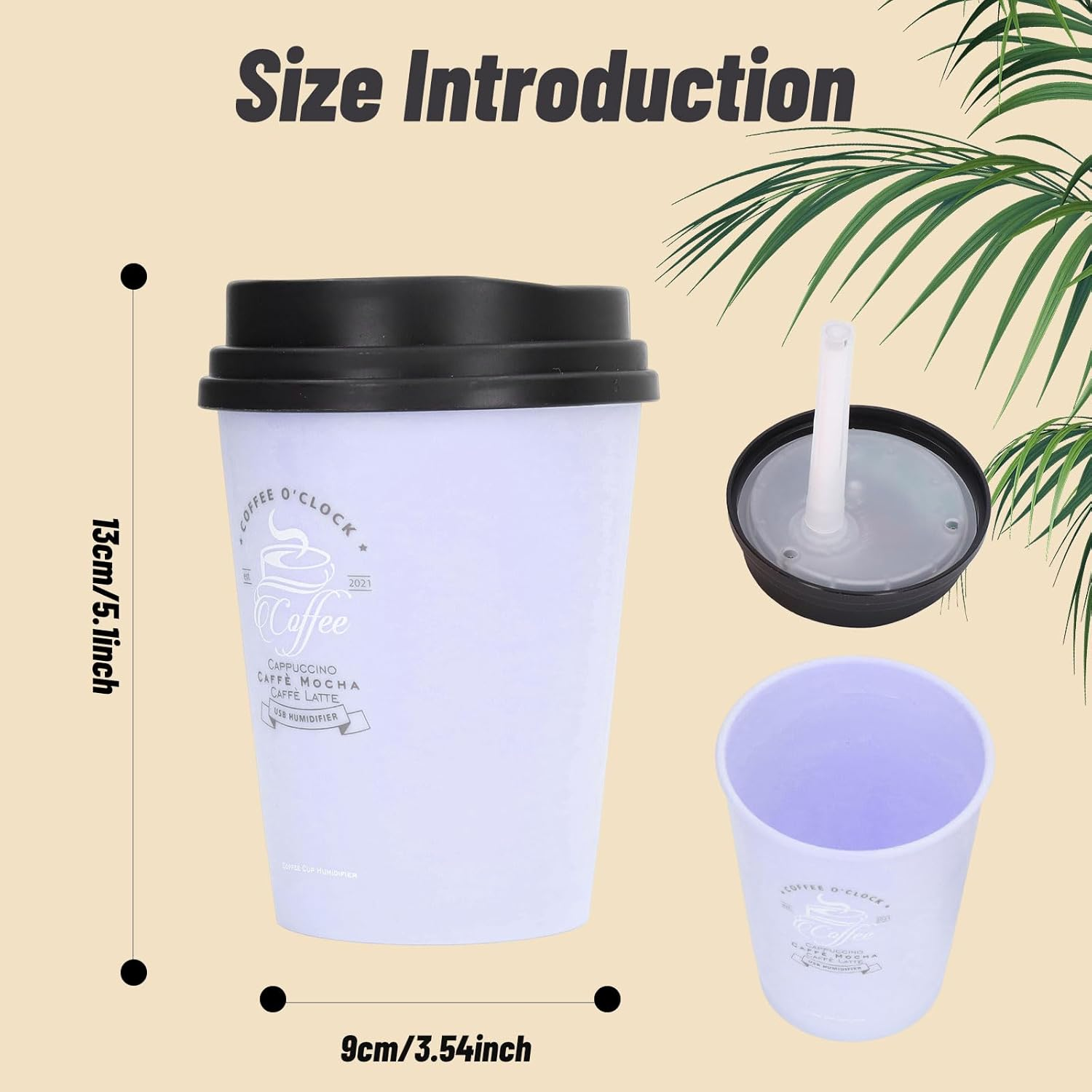 Humidifiers for Bedroom, 300Ml Cool Mist Humidifiers, USB Mini Cute Coffee Cup Humidifier, Car Humidifier, Purple Desk Humidifier, Small Humidifier, Low Noise, Auto Shut-Off for Plant, Office(Purple) image number 4