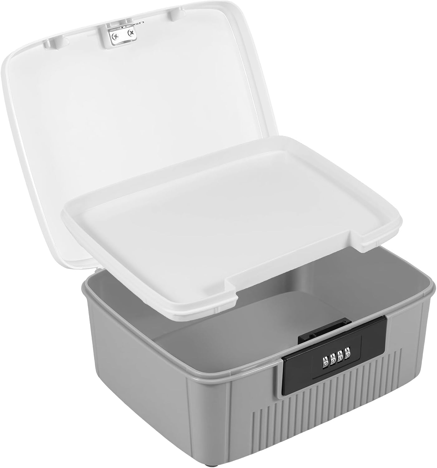 Lockable Storage Container, 6L Robust Organizer Document and ID Box with Combination Lock Design, Double Layer Password Storage Locking Box with Built in Removable Tray for Office (White)