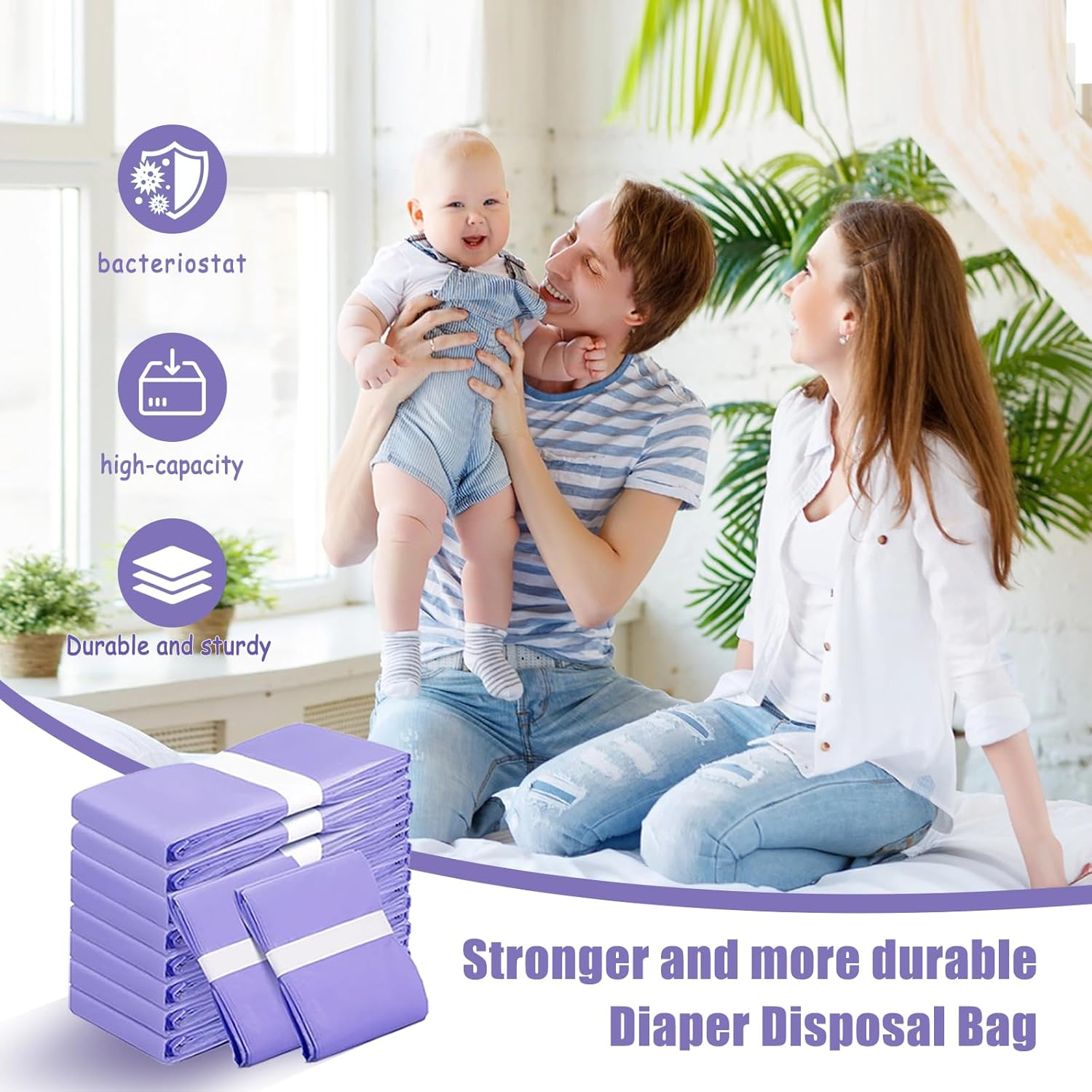 Diaper Pail Refill Bags Compatible with Korbell 16L Nappy Disposal Bin Liners &ndash; 10M per Bag, Odour & Bacteria Lock, Lightly Scented Powder Fresh, for Baby & Adult Use, Purple(4Pc) - 4Pc Purple image number 4