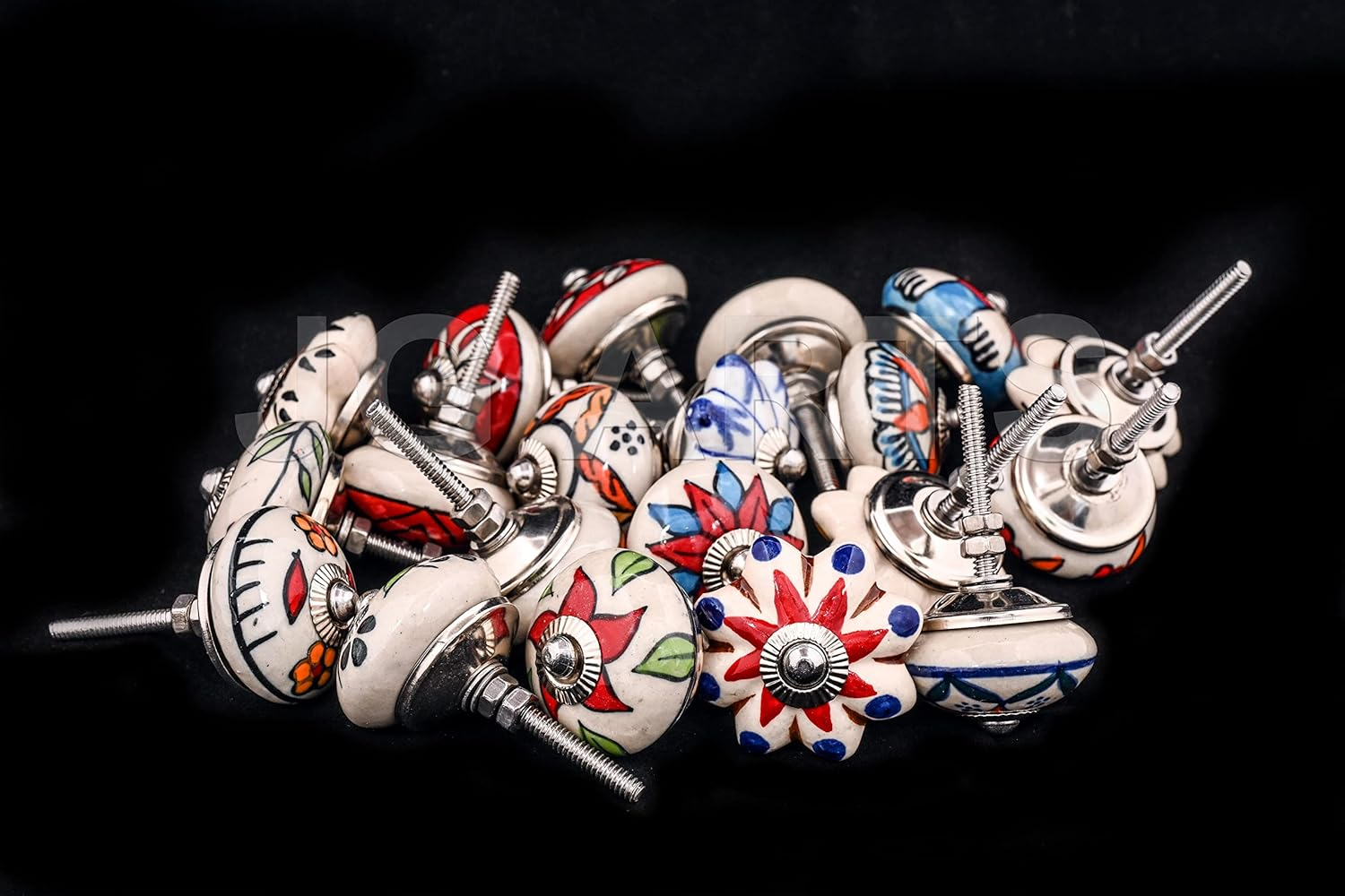 JGARTS 30 Knobs Assorted Rare Hand Painted Ceramic Knobs Cabinet Drawer Pull Pulls Drawer Puller Chrome Hardware image number 2