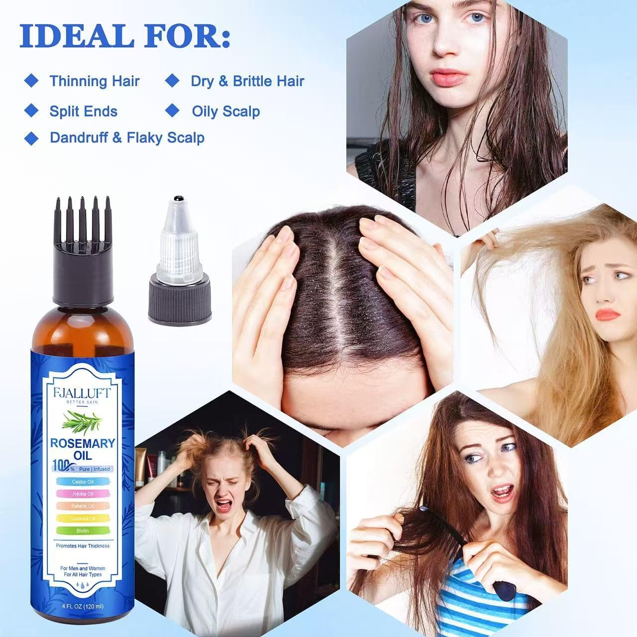 Rosemary with Castor Oil for Hair: Strengthening and Thickening Hair Serum with Jojoba & Biotin with for All Hair Types - Women & Men 4 Oz Monthly Supply image number 2