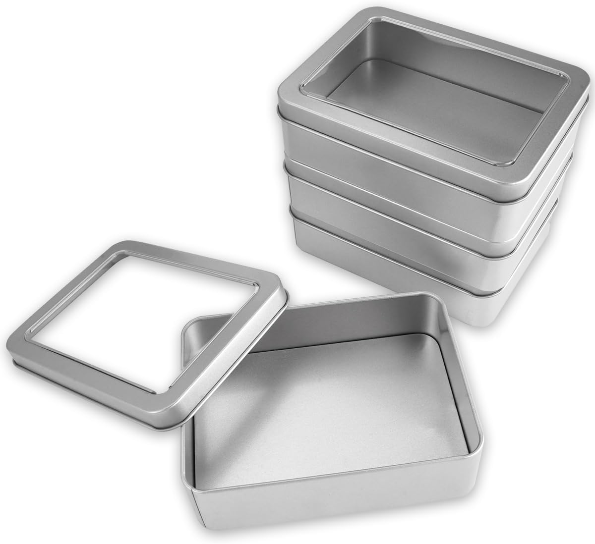 Rairsky Storage Box Silver Metal Rectangular Rustproof Pack of 4 Tins for Sweets Gifts image number 4
