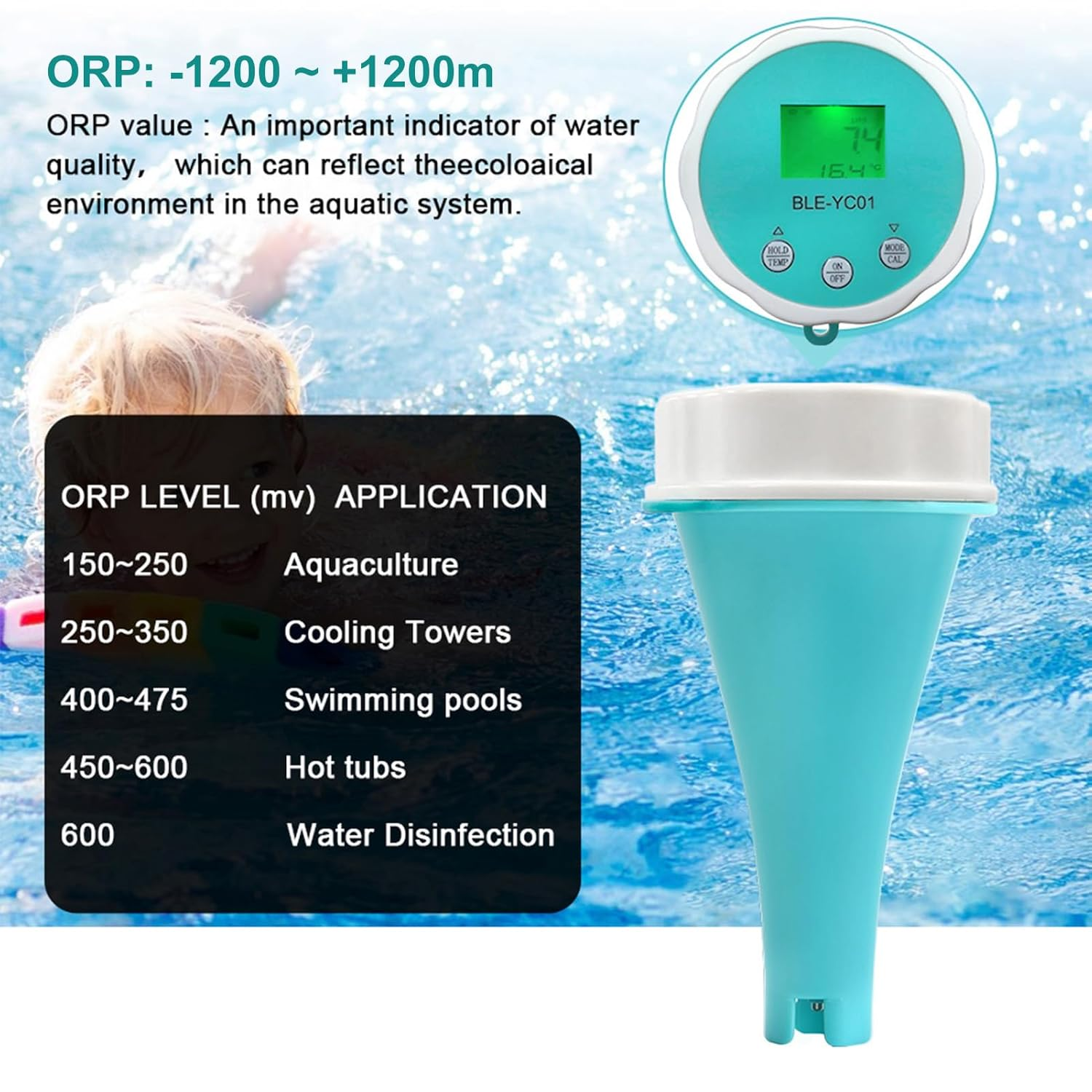 6 in 1 Digital Water Tester, PH EC TDS ORP Temp R Esidual C Hlorine Water Quality Tester, Phone APP Data Synchronization Display Water Testing Meter for Swimming Pool, Aquariums