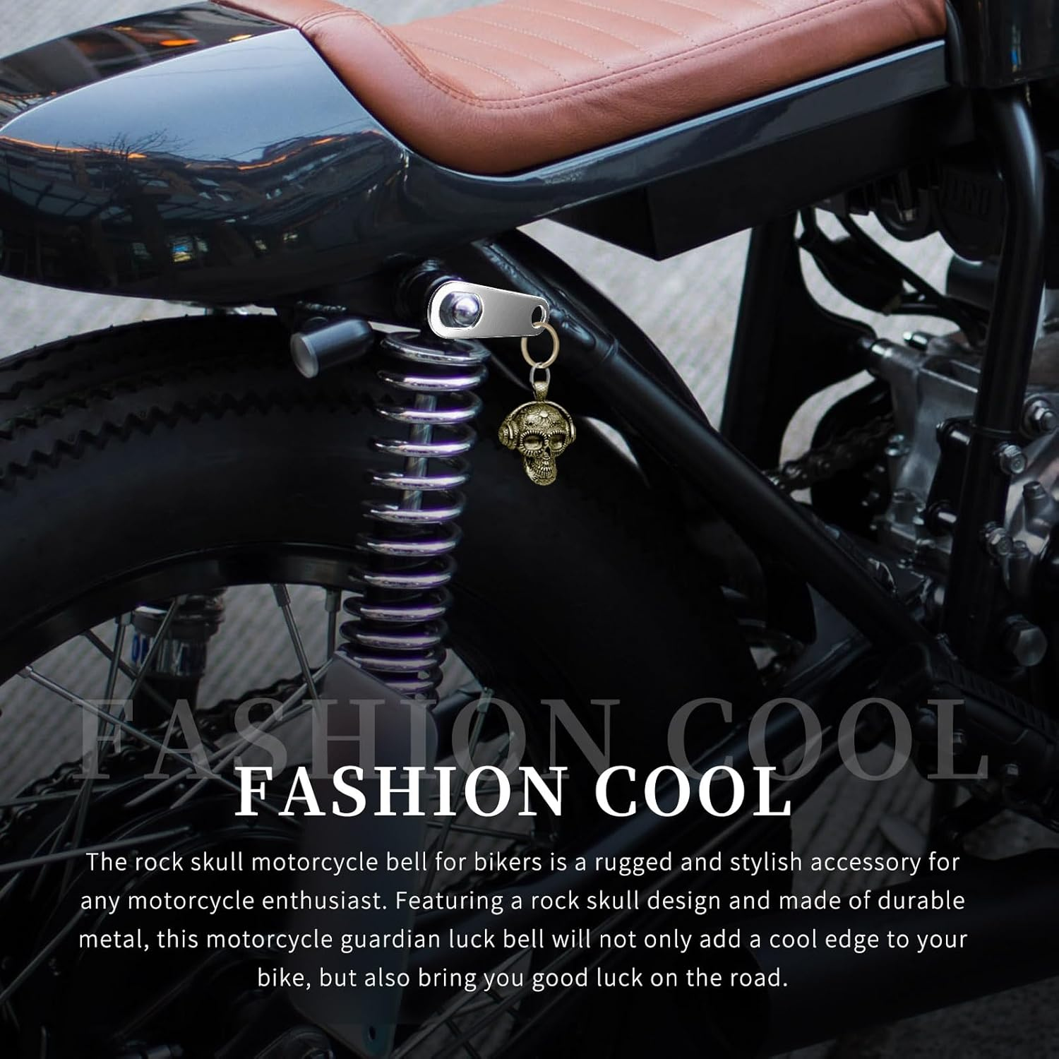 Motorcycle Guardian Luck Bell Rock Skull Biker Gremlin Bell Car Key Chain Ring Accessories with Motorcycle Bell Hanger image number 1