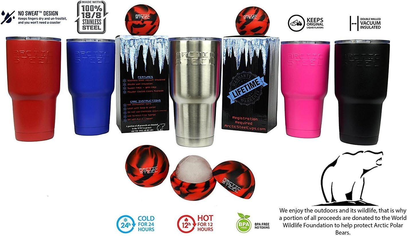 30Oz Tumbler - Durable Stainless Steel Double Wall Vacuum Insulated - BPA Free & Environmentally Friendly Travel Mug - Zero Sweat Rambler -RED without ICE Mold - Red image number 3