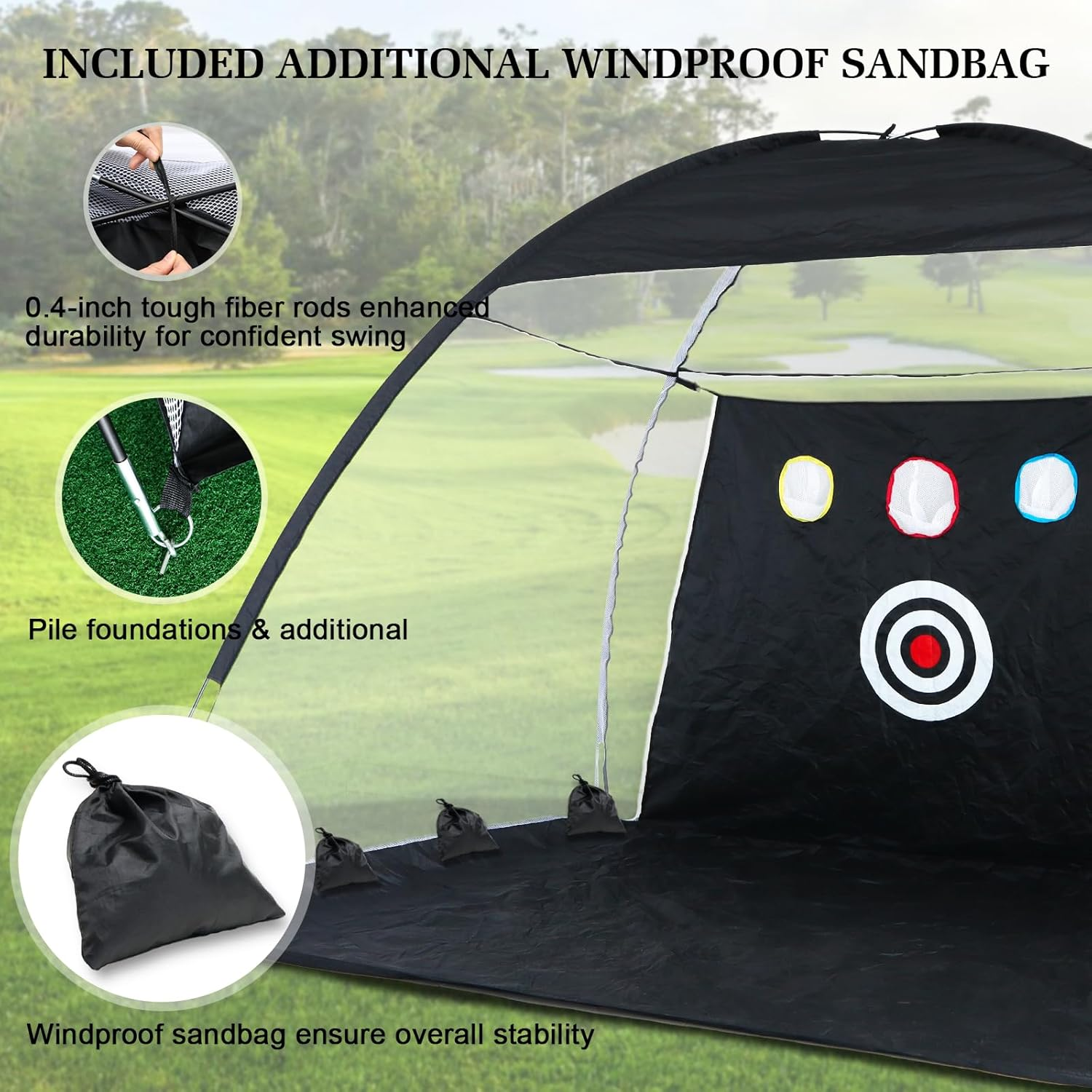 Golf Net with Noise Reduction Design,10X7Ft Golf Nets for Backyard Driving Real Golf Balls,Golf Practice Net Indoor Outdoor with Tri-Turf Golf Mat for Golf Training Aid Chipping Swing Trainer image number 5