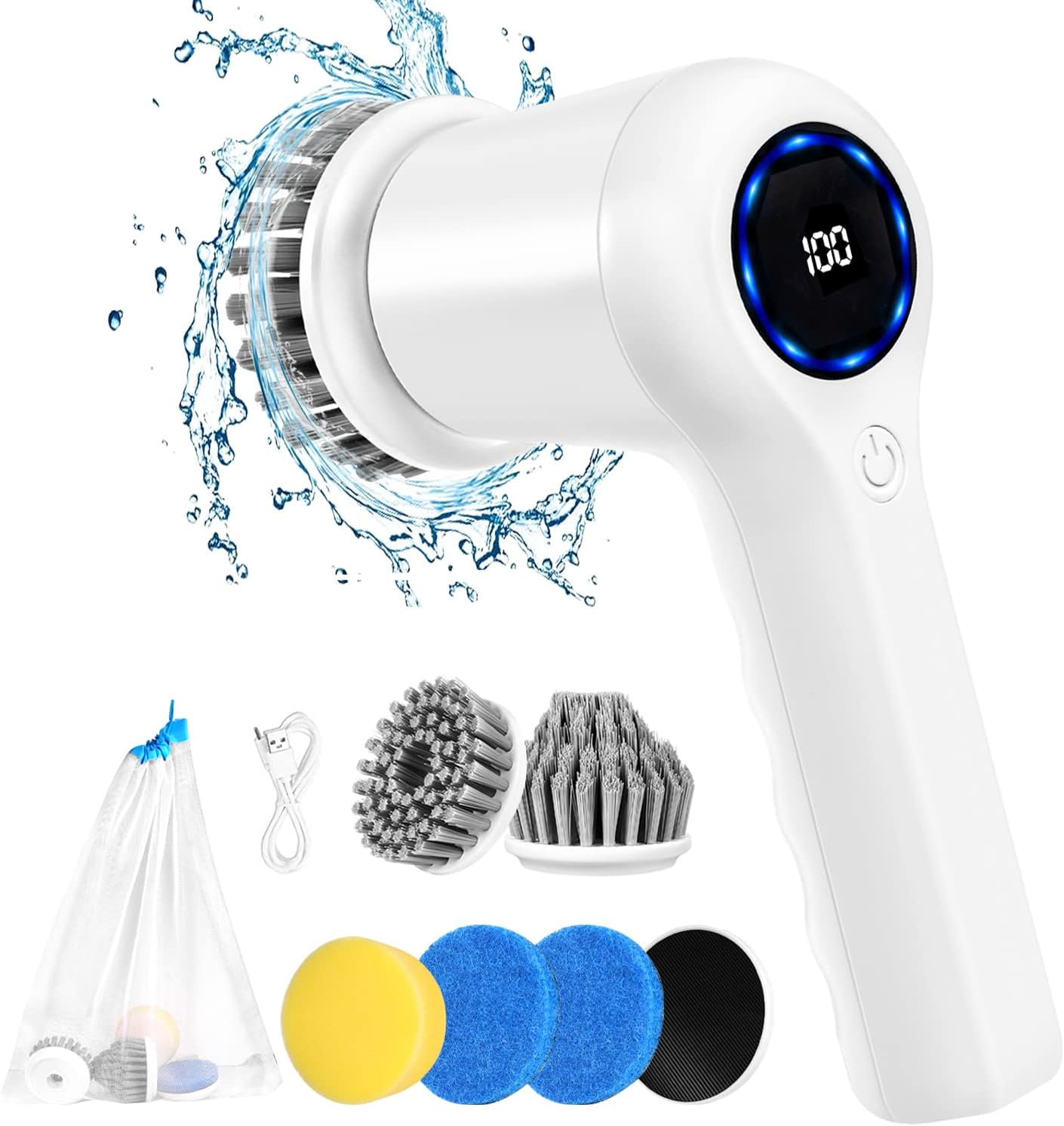 GRUTTI Electric Spin Scrubber Rechargeable Cordless Electric Cleaning Brush with 5 Replaceable Brush Heads Handheld Power Electric Scrubber for Cleaning Bathrooms Bathtub Cars and Kitchens image number 2