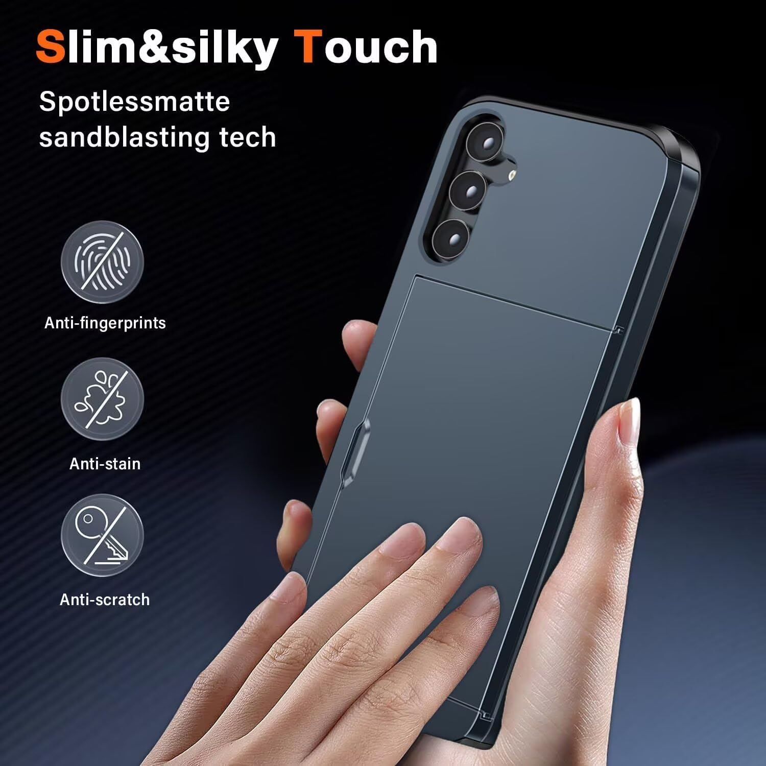 Belzsxy Mobile Phone Case for Samsung Galaxy A17 Case, with Card Slot, Hard PC Shockproof Robust Drop Protection, Outdoor Military Protective Case for Samsung Galaxy A17 (Navy Blue) image number 3