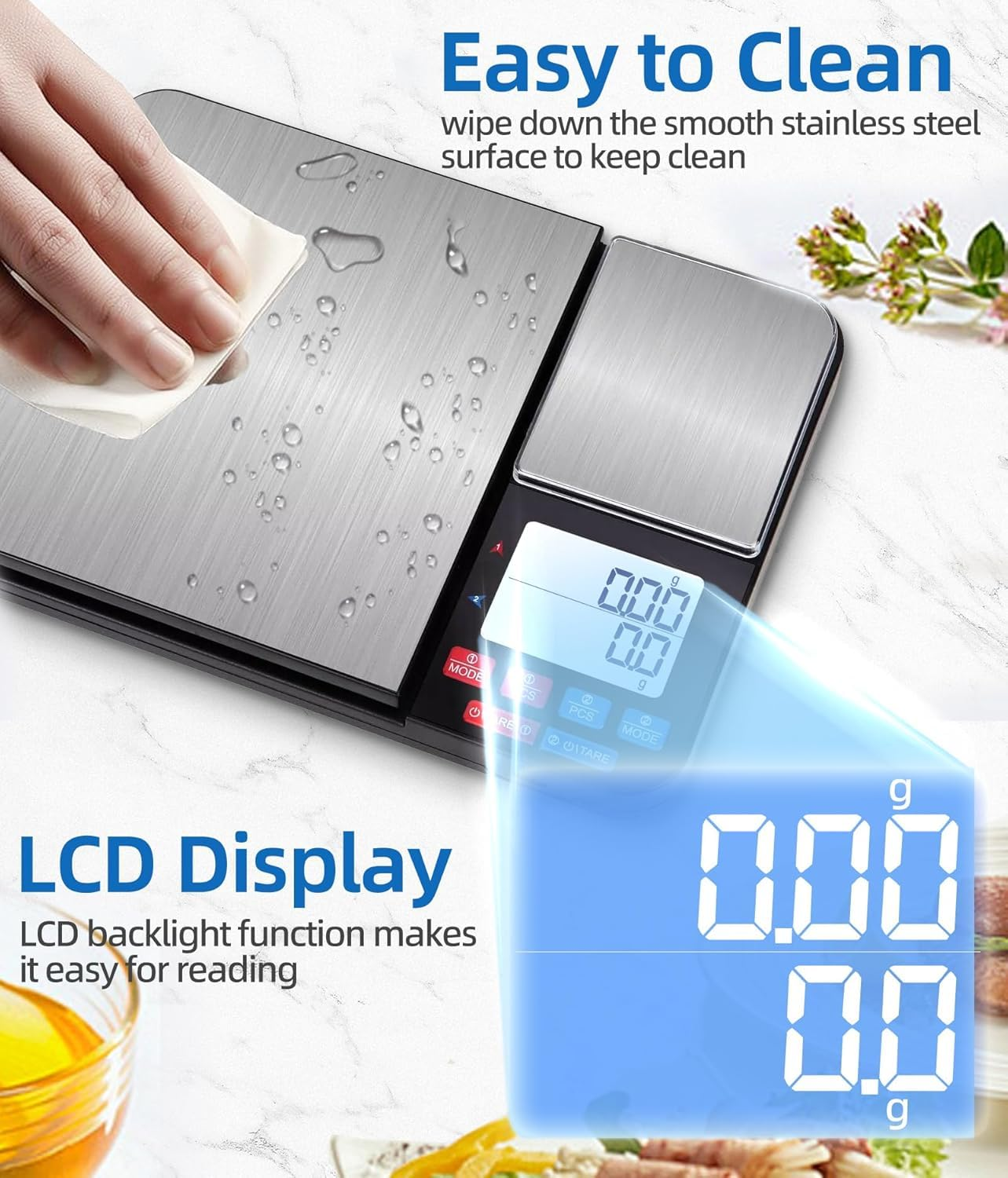 Dual Platform Digital Kitchen Scale [10Kg/0.01G] High Precision Stainless Steel Food Scale with LCD, Tare Function for Baking, Coffee, Jewelry & Medicine image number 3