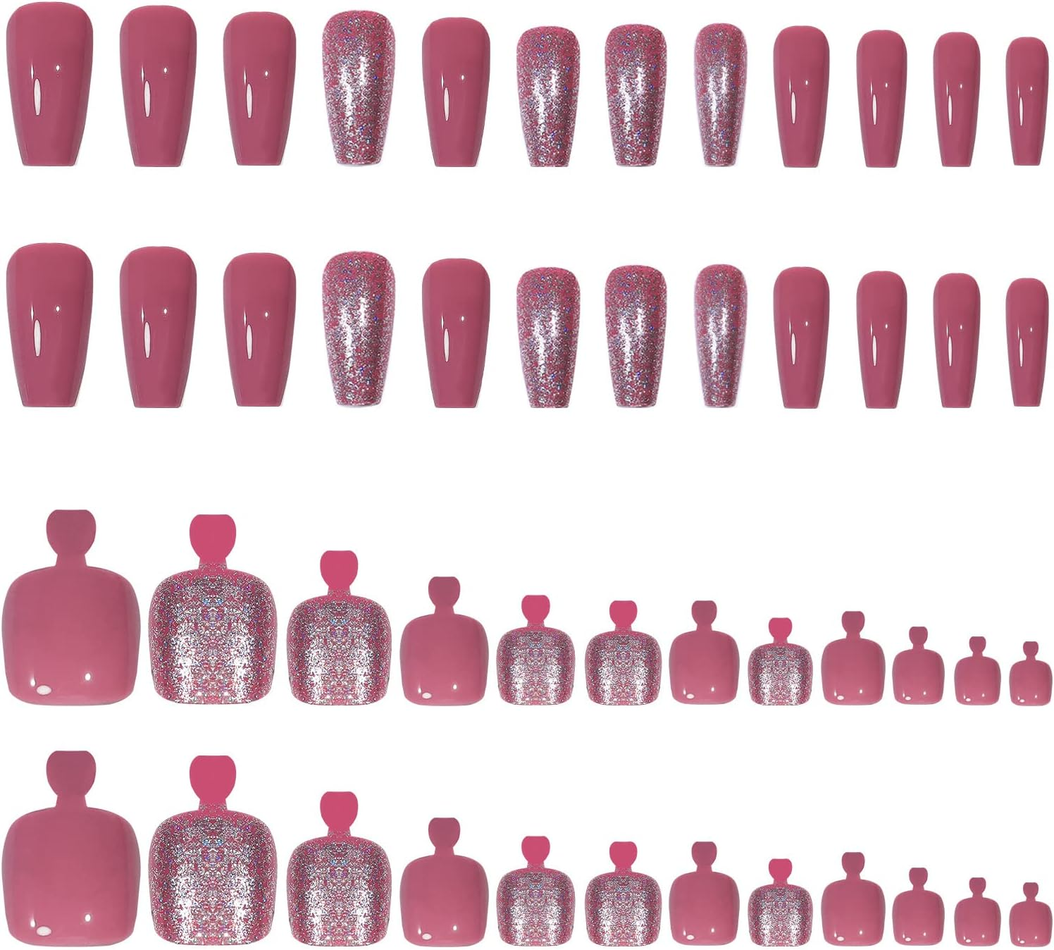 HIGHROCK 48 Pcs Press on Nails, Fake Fingernails and Toenails Nail Kit, Fake Static Acrylic False Nail Kit, Cute Artificial Press on Nails Cool Stuff, Fake False Nails for Women and Girls (Glitter) image number 4