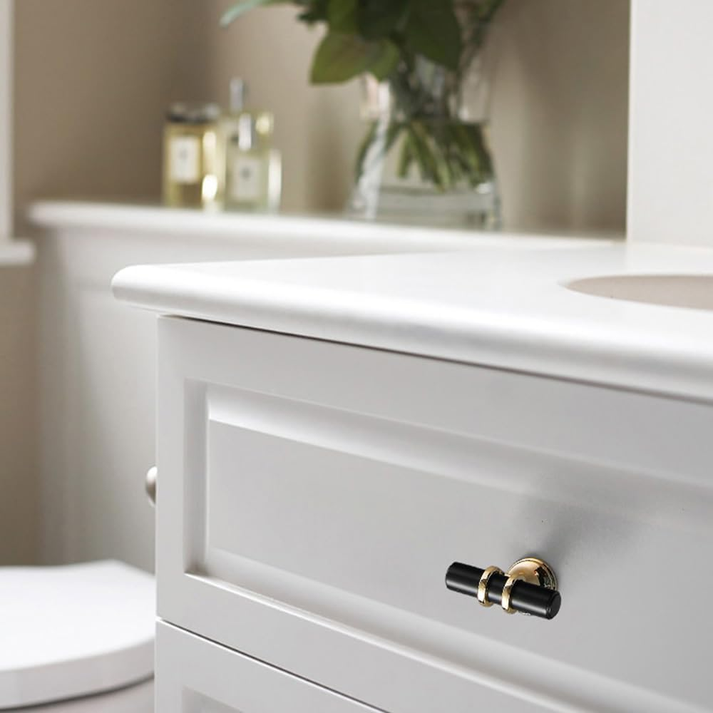 6 Pack Gold Cabinet Knobs 1.97" T Bar Drawer Knobs Zinc Alloy Single Hole Pulls for Dresser 50Mm Cupboard Handles for Kitchen Wardrobe Cabinet Hardware (6, Black Gold) image number 2