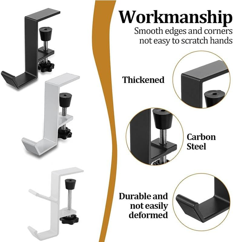 Desk Hook,Clamp-On Desk Mount Bag Holder Hook,Desk Backpack Hanger Desk Mount Headphone Holder,Table Hooks for Hanging Bags with Adjustable Desktop Clamp,Desk Table Hanging Storage Hook (Black) image number 3
