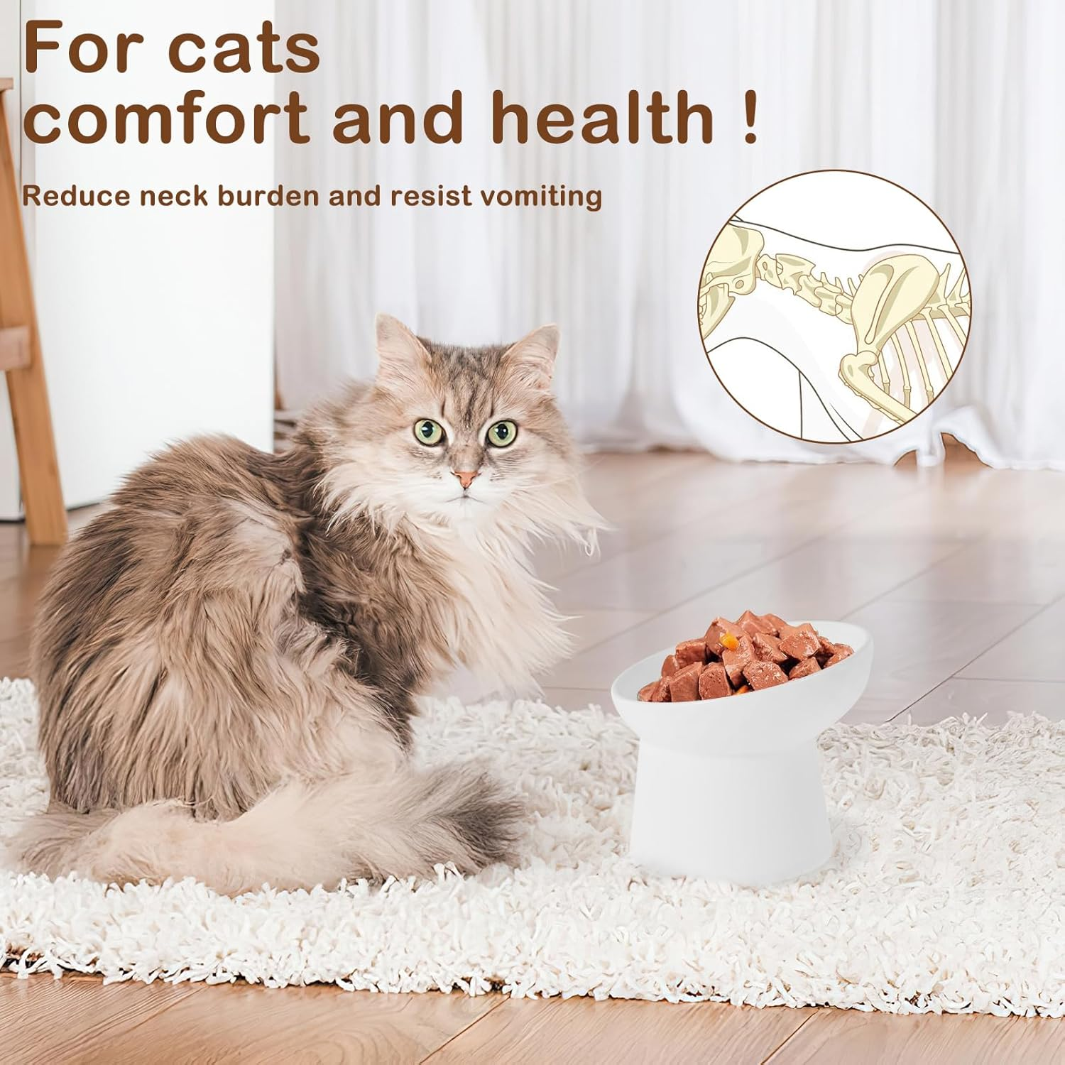 Raised Cat Food Bowl Ceramic Elevated Cat Bowls Extra Wide Tilted Pet Bowl for Food and Water Shallow Cat Food Dish Protect Spine Dishwasher and Microwave Safe Great Height for Dog Kitten image number 1