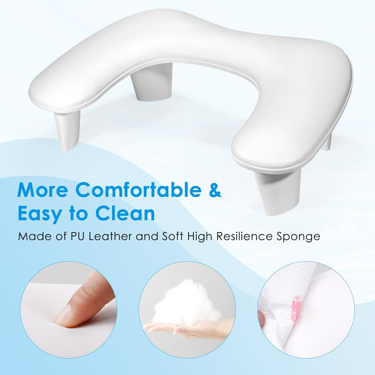 LIONVISON Arm Rest for Nails Tech U Shaped - Comfortable Manicure Nail Hand Rest Pillow Cushion, Nail Armrest Stand for Acrylic Nail Art Tech, Quick Installation, White - Grey image number 5